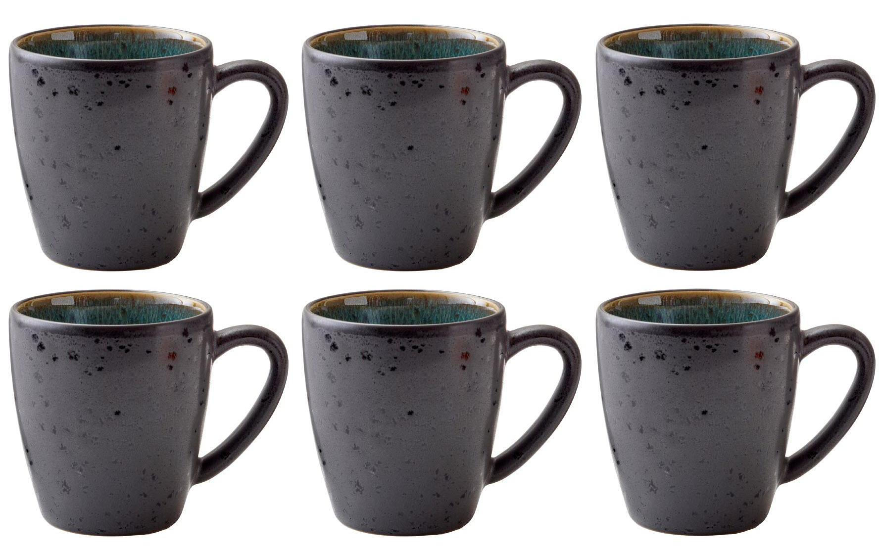 BITZ Kaffeetasse – 6er Set, 190 ml, Ø 6,8 cm, Steinzeug, Schwarz/Grün, spülmaschinenfest, mikrowellengeeignet