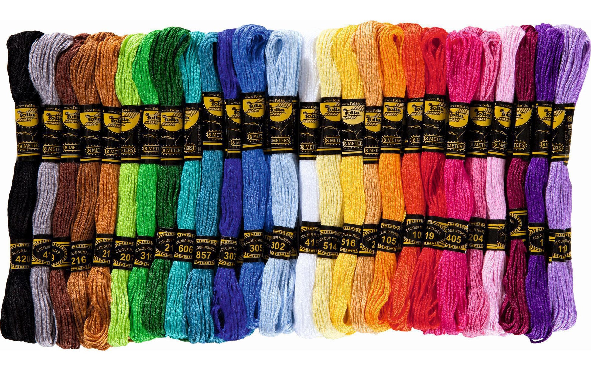 Folia Stickgarn-Set – Baumwolle, mercerisiert, 8 m, sortiert (2 × 26 Farben) – für Sticken