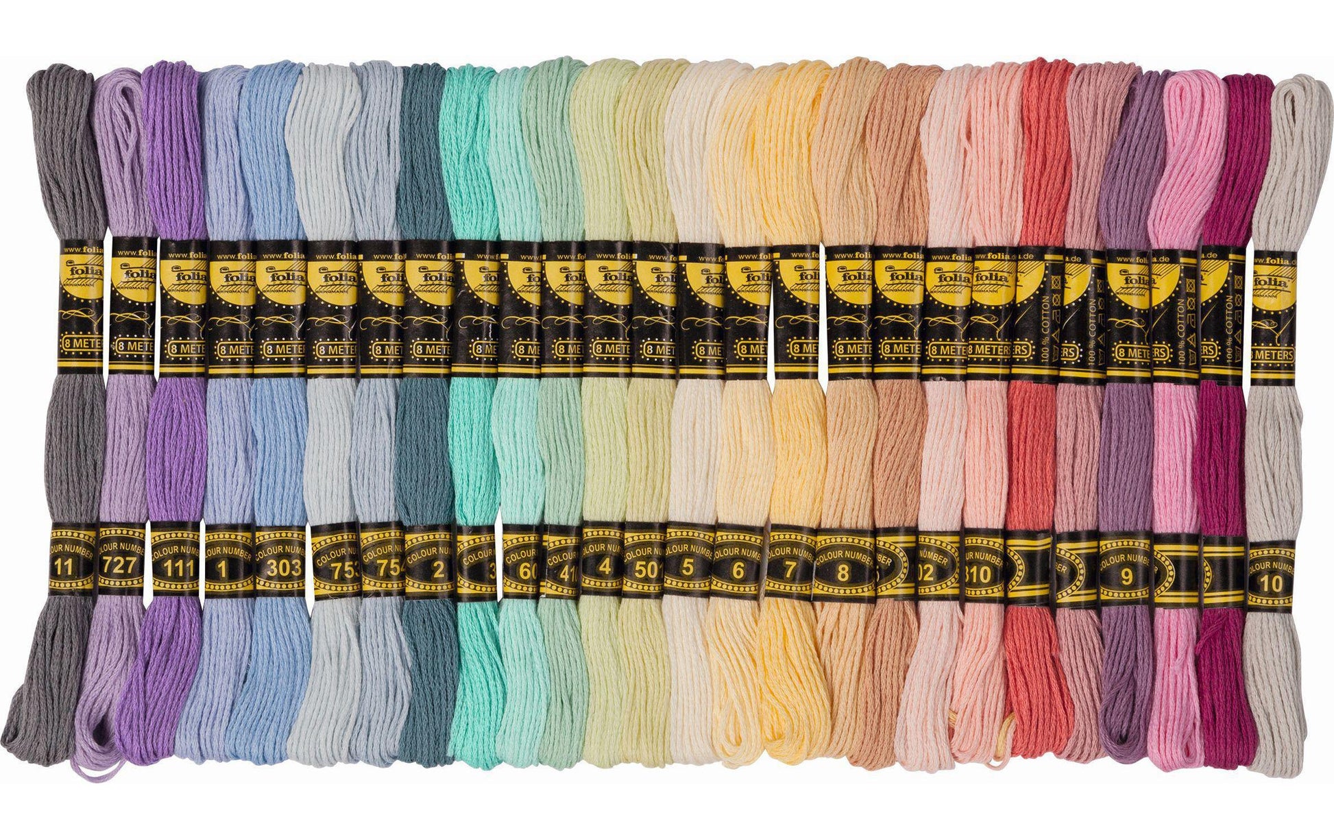 Folia Stickgarn-Set – Baumwolle, mercerisiert, 8 m, Pastellfarben (2 × 26), sortiert – für Sticken