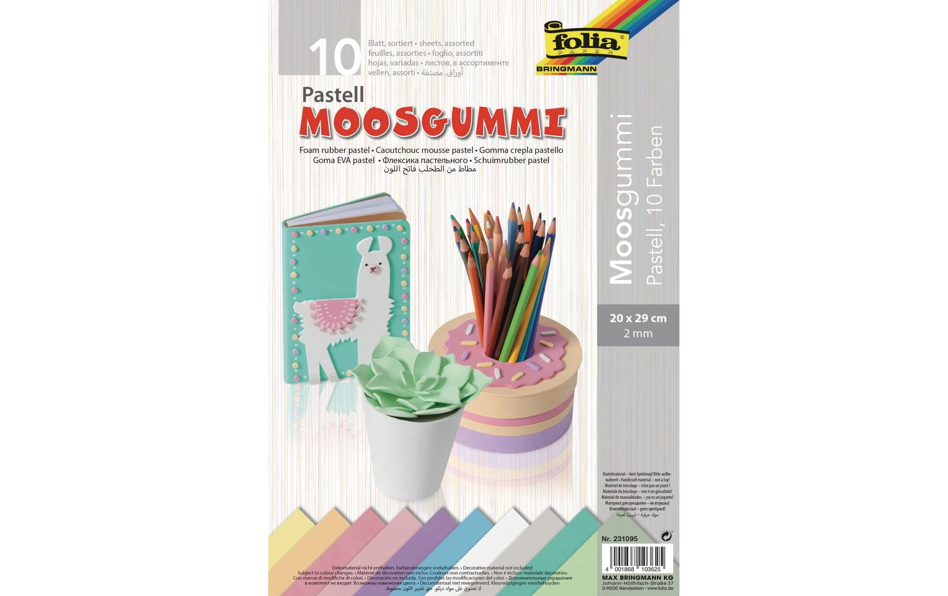 Folia Moosgummi – sortiert – 200 × 290 mm, 10 Blätter, 2 mm