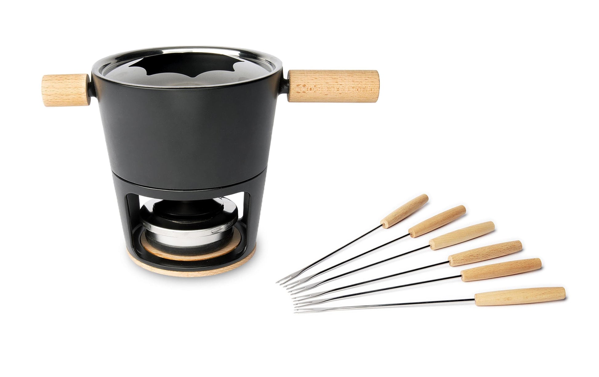 Stöckli Fondue Bourguignonne-Set Titlis 8-teilig – mit Pastenbrenner, Gusseisen, Ø 16 cm, für Induktion