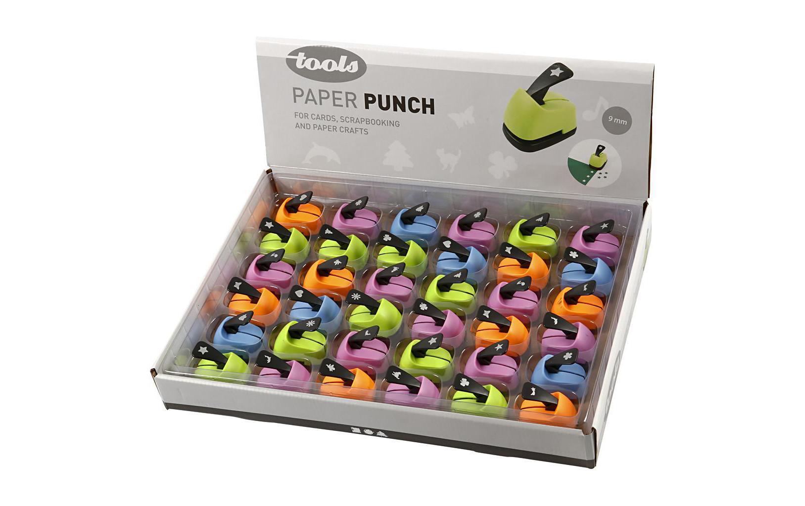 Creativ Company Motivstanzer, Diverse Motive (18 Designs), Ø 9 mm, farbig sortiert, 36 Stück