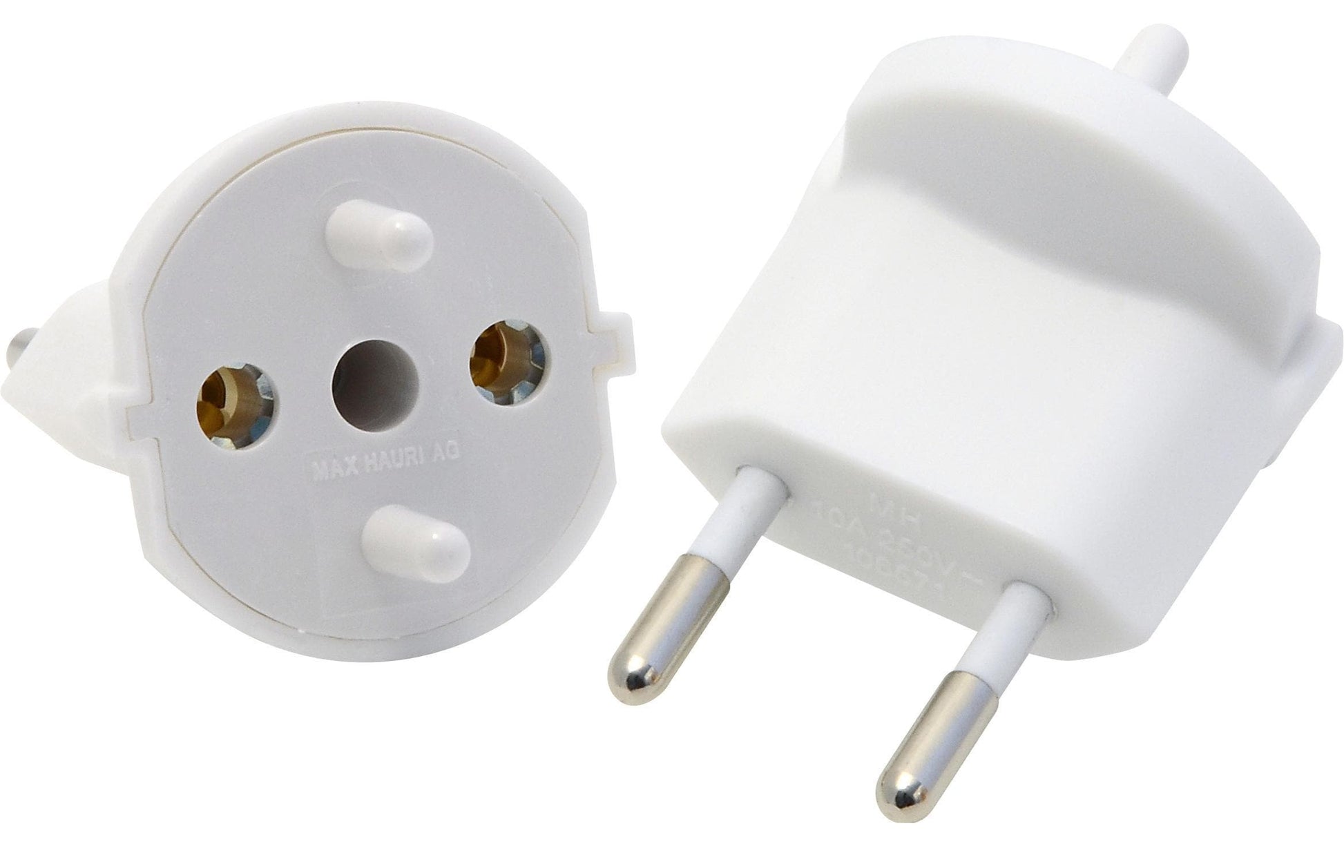 Max Hauri AG 135797 Fixadapter Typ C (Euro-Stecker) zu Typ J (CH) – 2-polig, 10 A, Weiss
