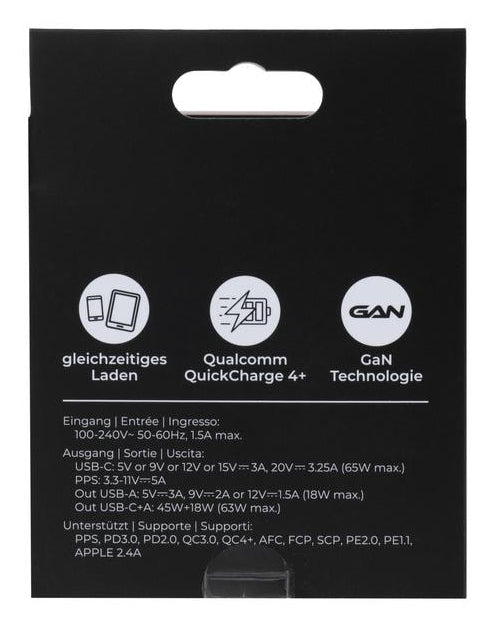 ONIT F01432 USB-Wandladegerät 65 W – USB-C×1, USB-A×1 – PD 3.1, PPS, GaN – EU-Stecker (Typ C) – Schwarz