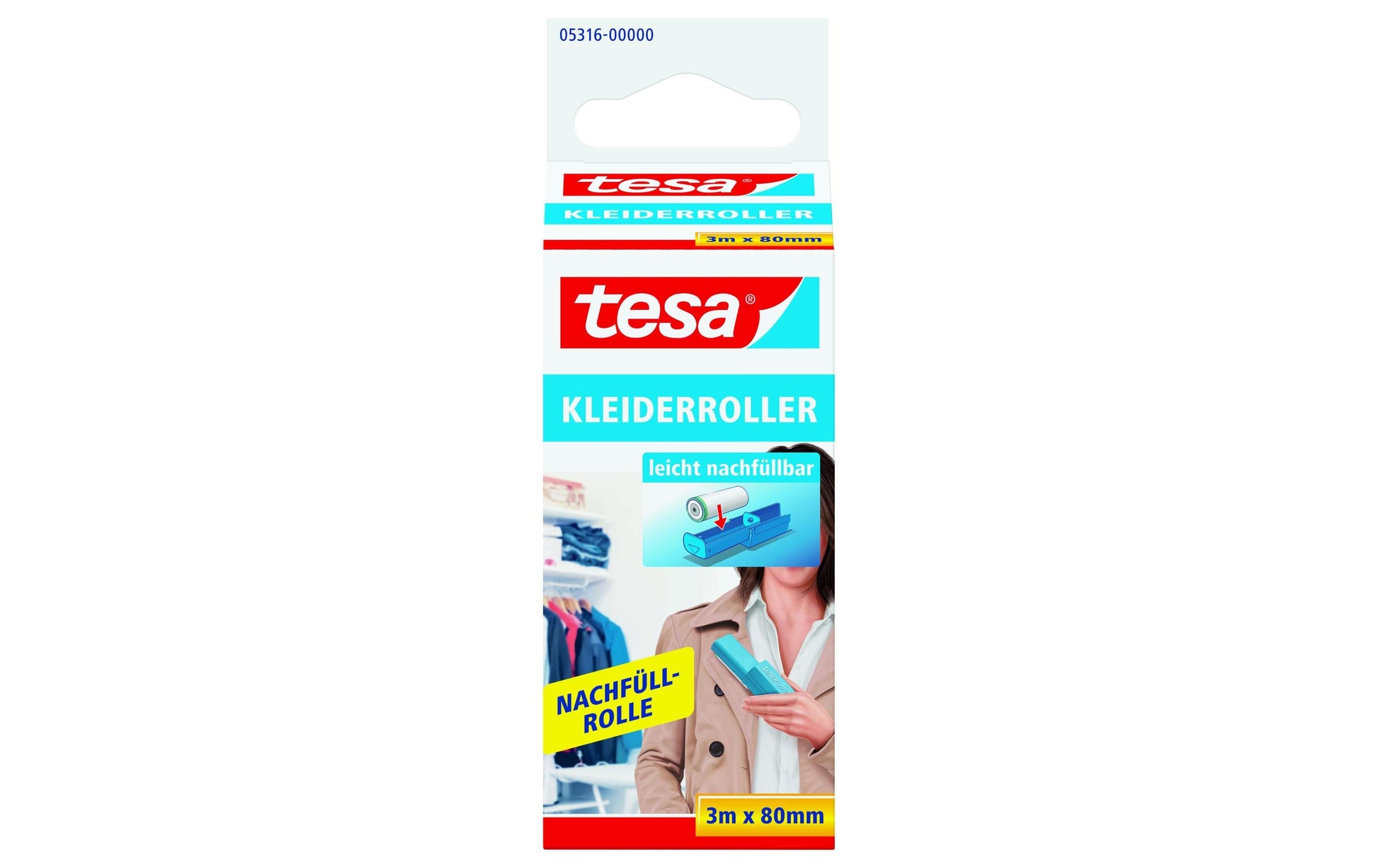 TESA Nachfüllrolle Kleiderroller – 2 Stk. – 8,0 cm – Kunststoff – mehrfarbig