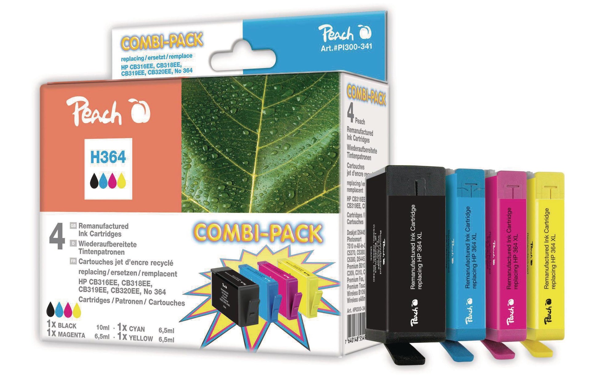 Peach 364 Tintenpatronen-Multipack, Schwarz/Cyan/Magenta/Gelb (Kompatibel) – für HP Deskjet/Photosmart…
