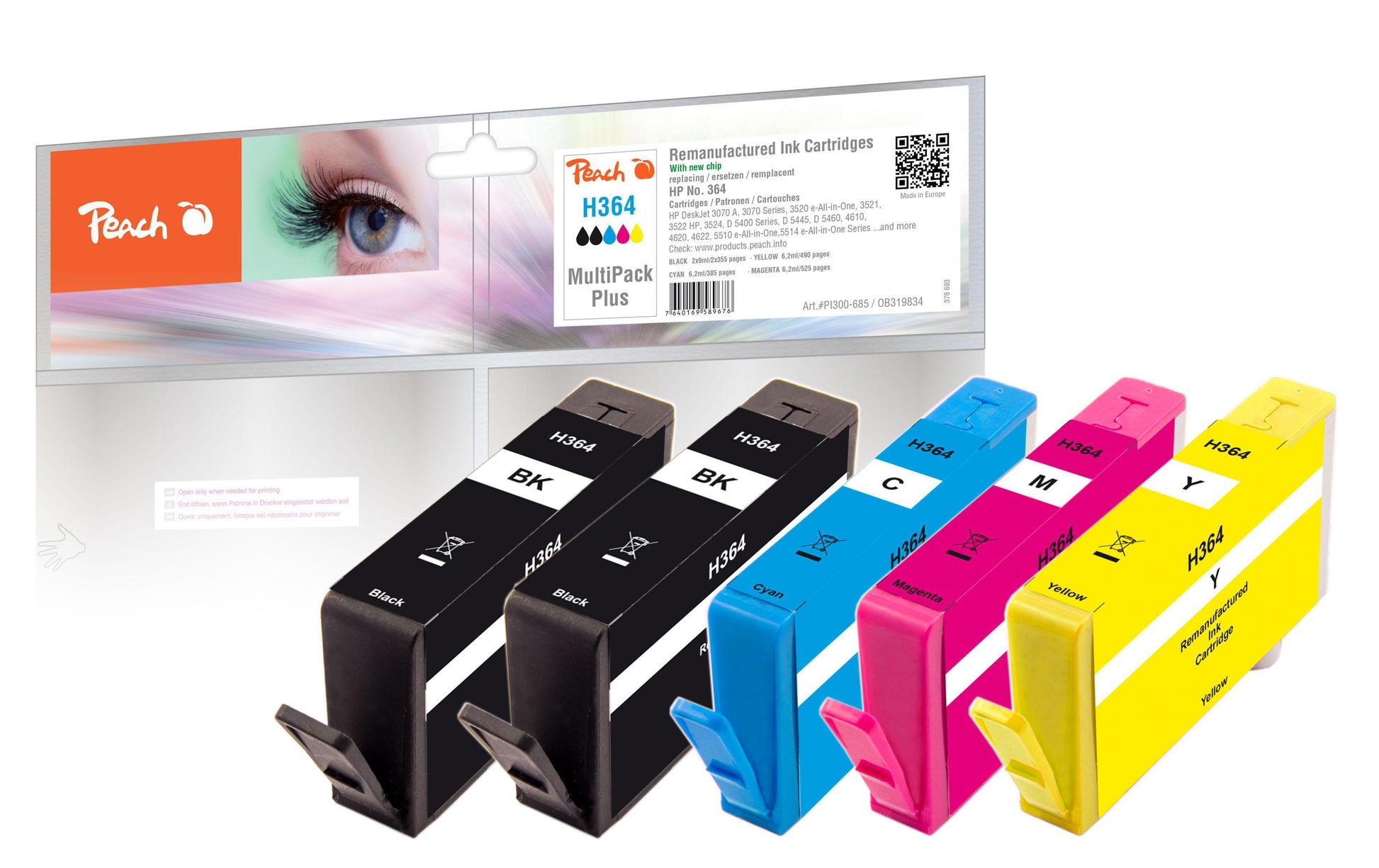 Peach 364 Tintenpatronen-Multipack, Schwarz/Cyan/Magenta/Gelb (Kompatibel) – für HP 364
