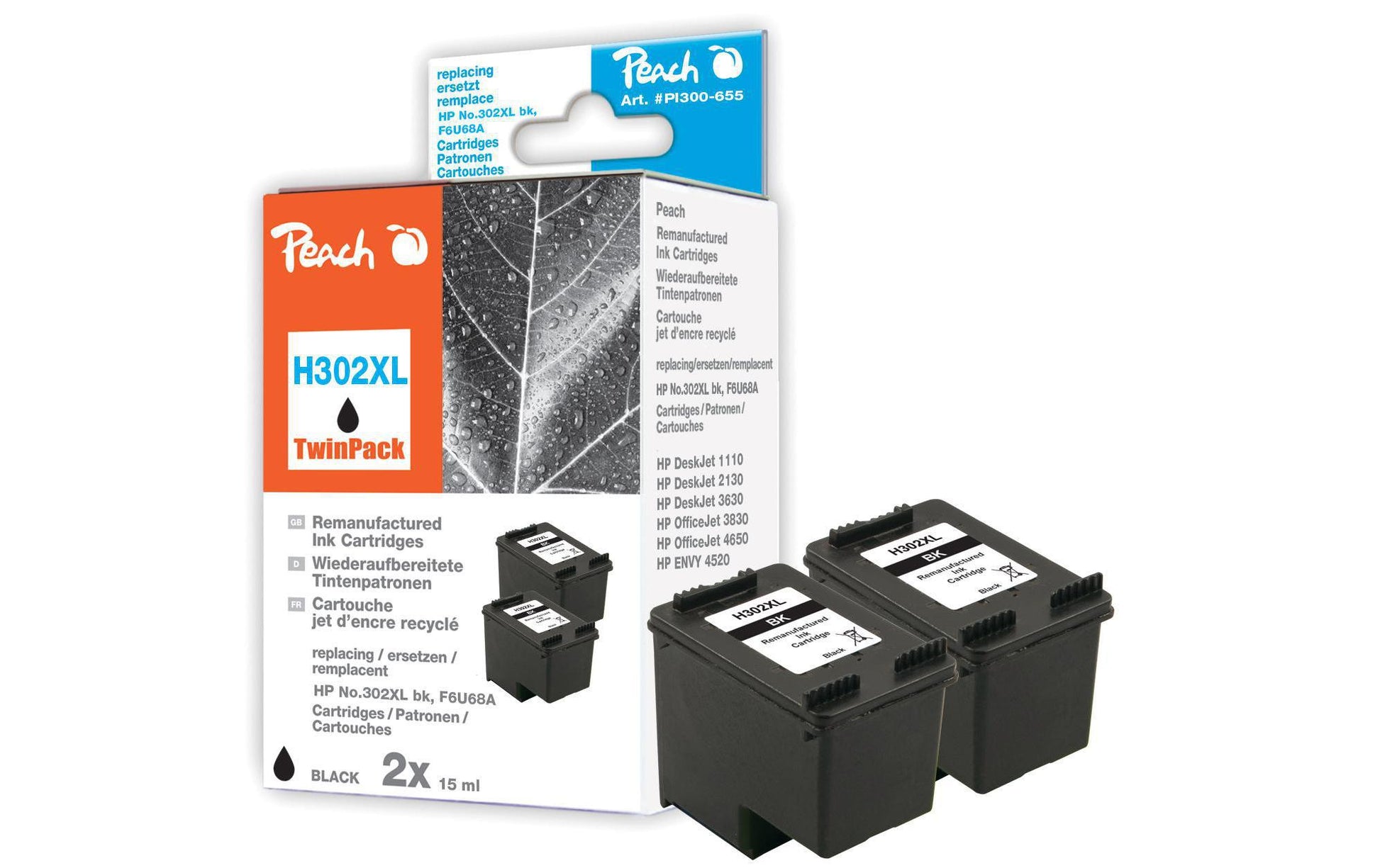 Peach 302XL Tintenpatronen-Multipack, 2er-Set (Kompatibel) – für HP DeskJet, Envy, OfficeJet