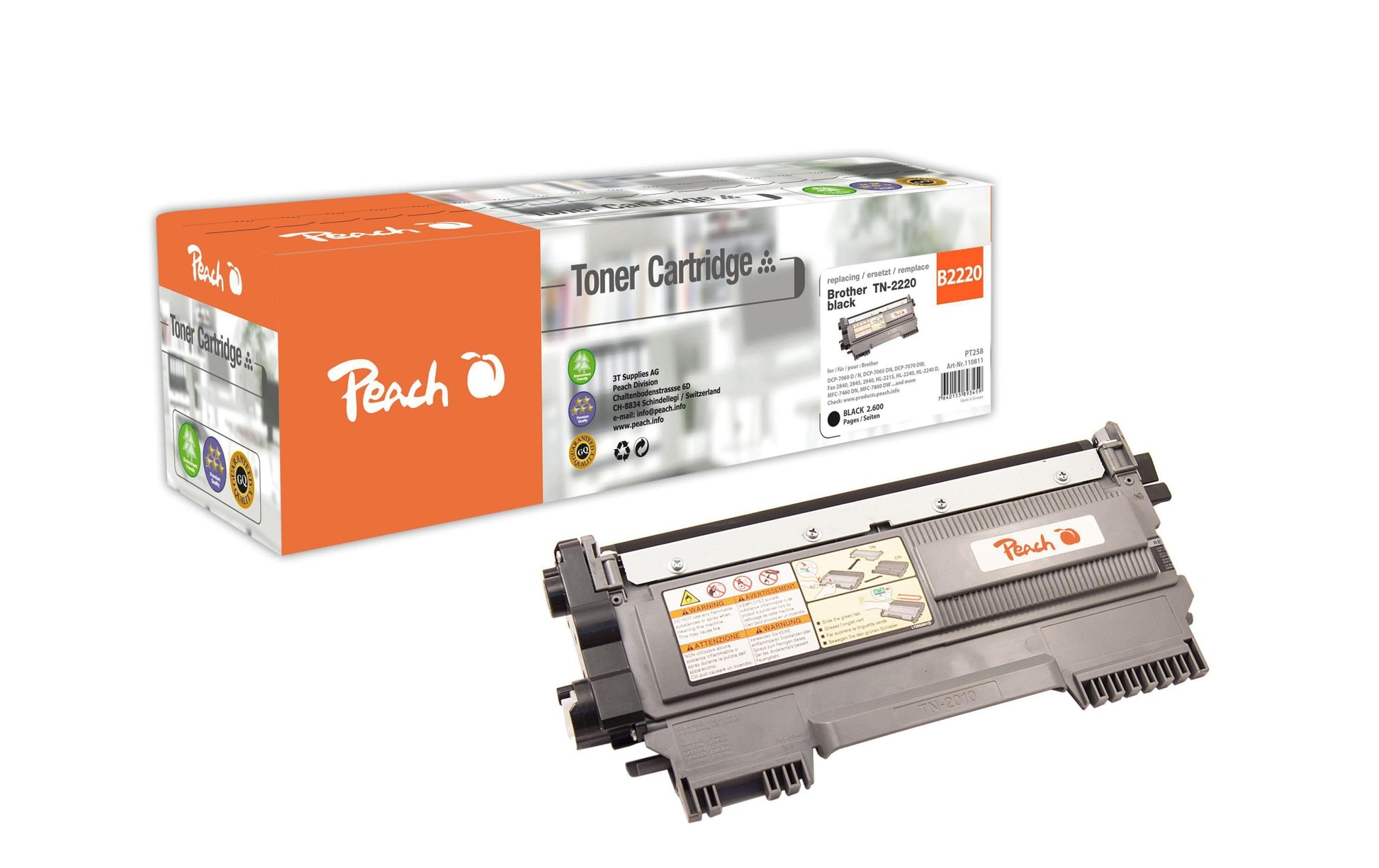 Peach TN-2220 Schwarz Toner – Kompatibel – 2'600 Seiten – für Brother DCP-7060D/DCP-7060N/DCP-7065DN und andere
