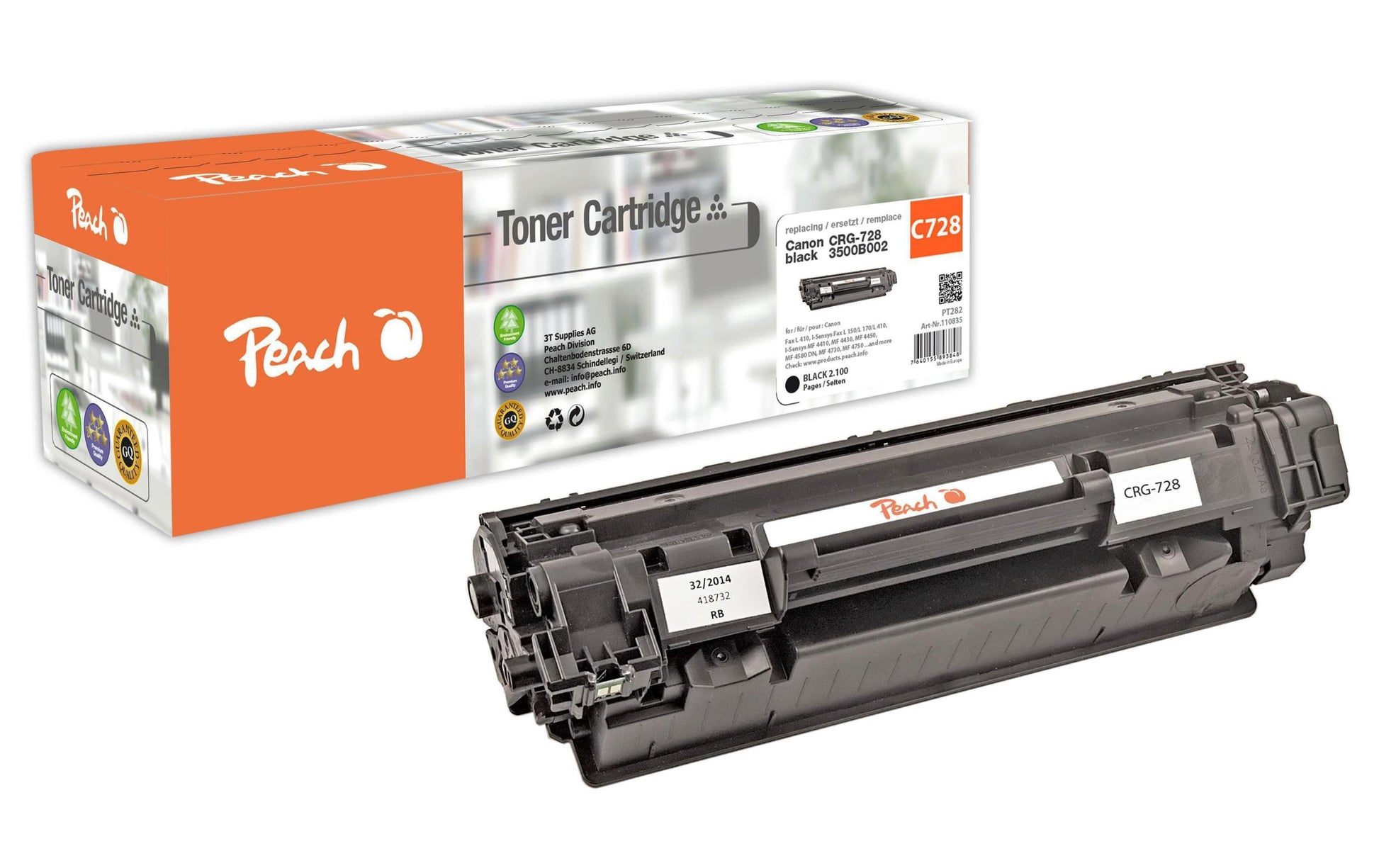Peach CRG 728 Schwarz Toner – Kompatibel – 2'100 Seiten – für Canon MF4550/MF4750/FAX-L170 und andere