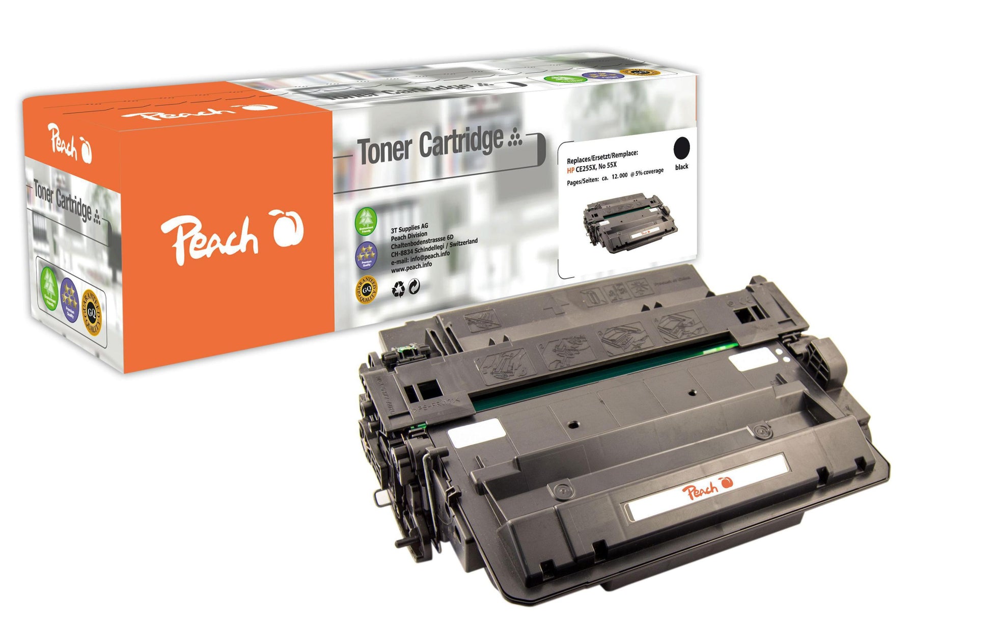 Peach Toner CE255X – schwarz, 12'000 Seiten – für HP LaserJet Enterprise MFP M525dn/MFP M525f/P3015 und andere