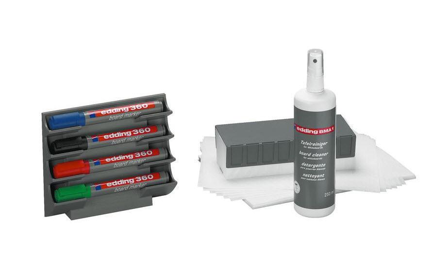 Edding Starter-Kit, inkl. Reiniger, Wischer, 4 Marker – für Whiteboards – 7-teilig