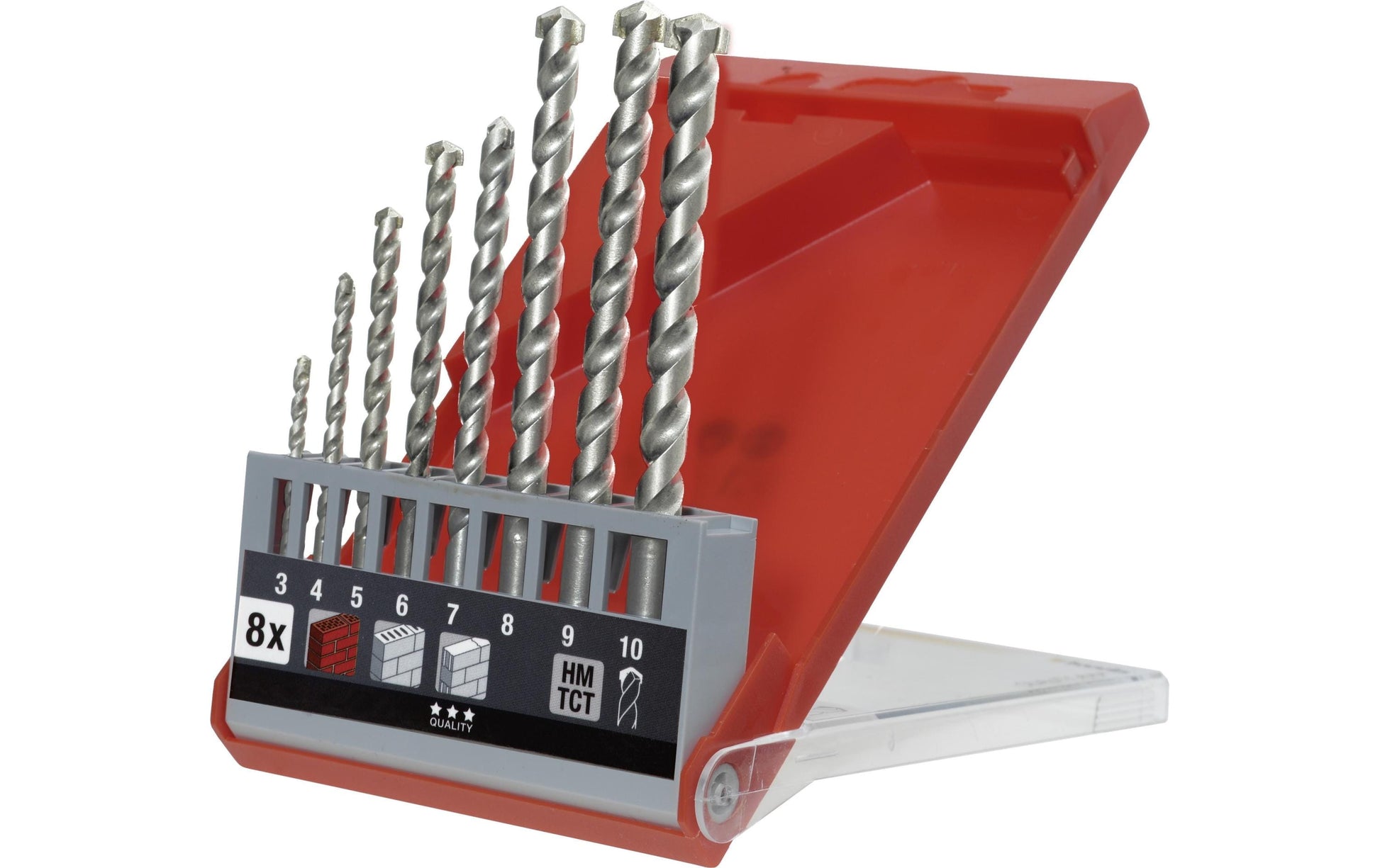 kwb Hartmetall-Steinbohrersatz 3–10 mm Zylinderschaft – 8-teilig – für Mauerwerk & Beton
