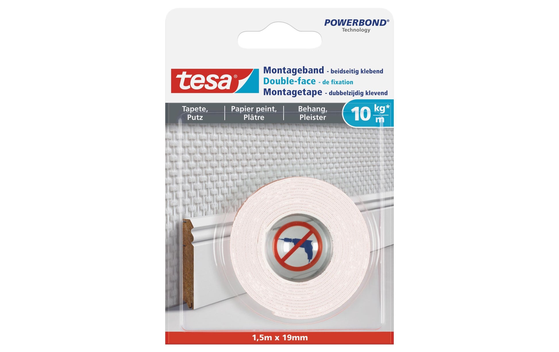 TESA Montageband – 19 mm × 1,5 m, Weiss, für Innen & Aussen