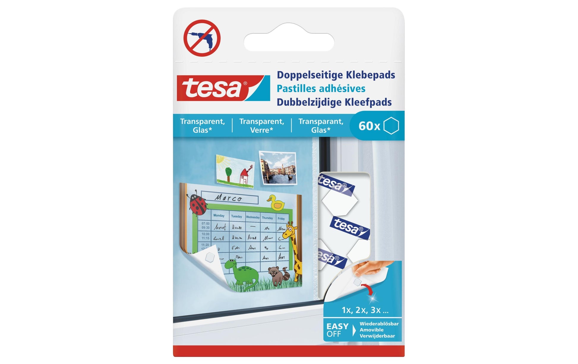 TESA Montagepads – Transparent, für Glas, UV-beständig, 60 Stk.