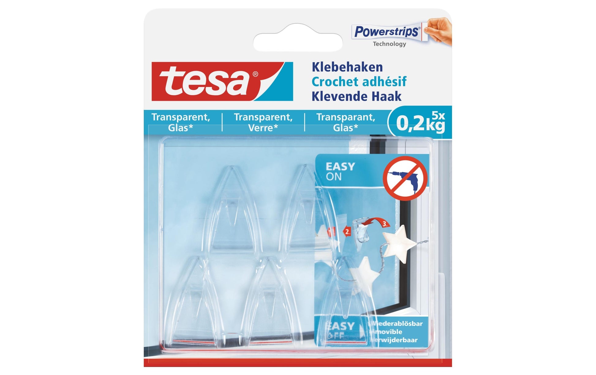 TESA Haken – Polystyrol – Transparent – 1,0 kg – 5 Stück