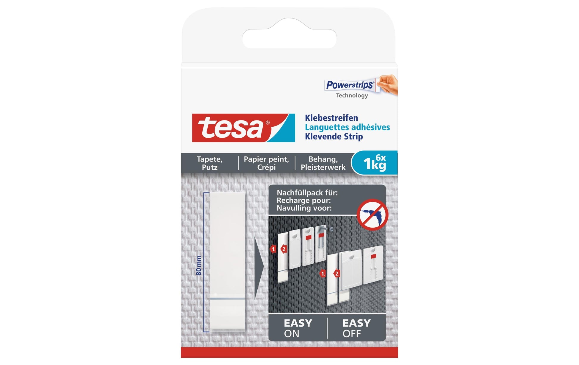 TESA Montagepad – weiss, für Tapete/Putz, bis 1 kg, 6 Stk., Innen