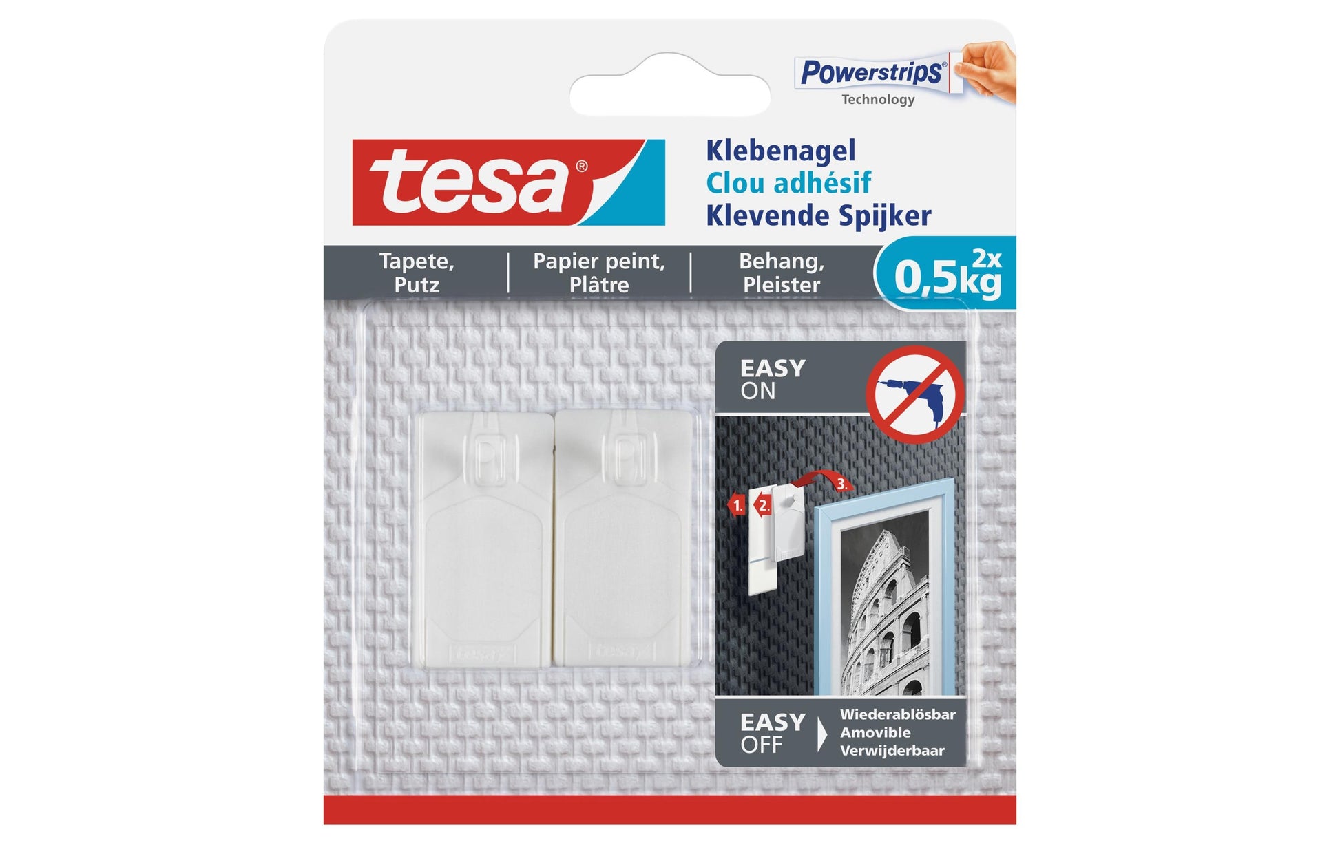 TESA Klebenagel – Kunststoff, Weiss, 12 × 14 × 1,4 cm – 2er-Pack
