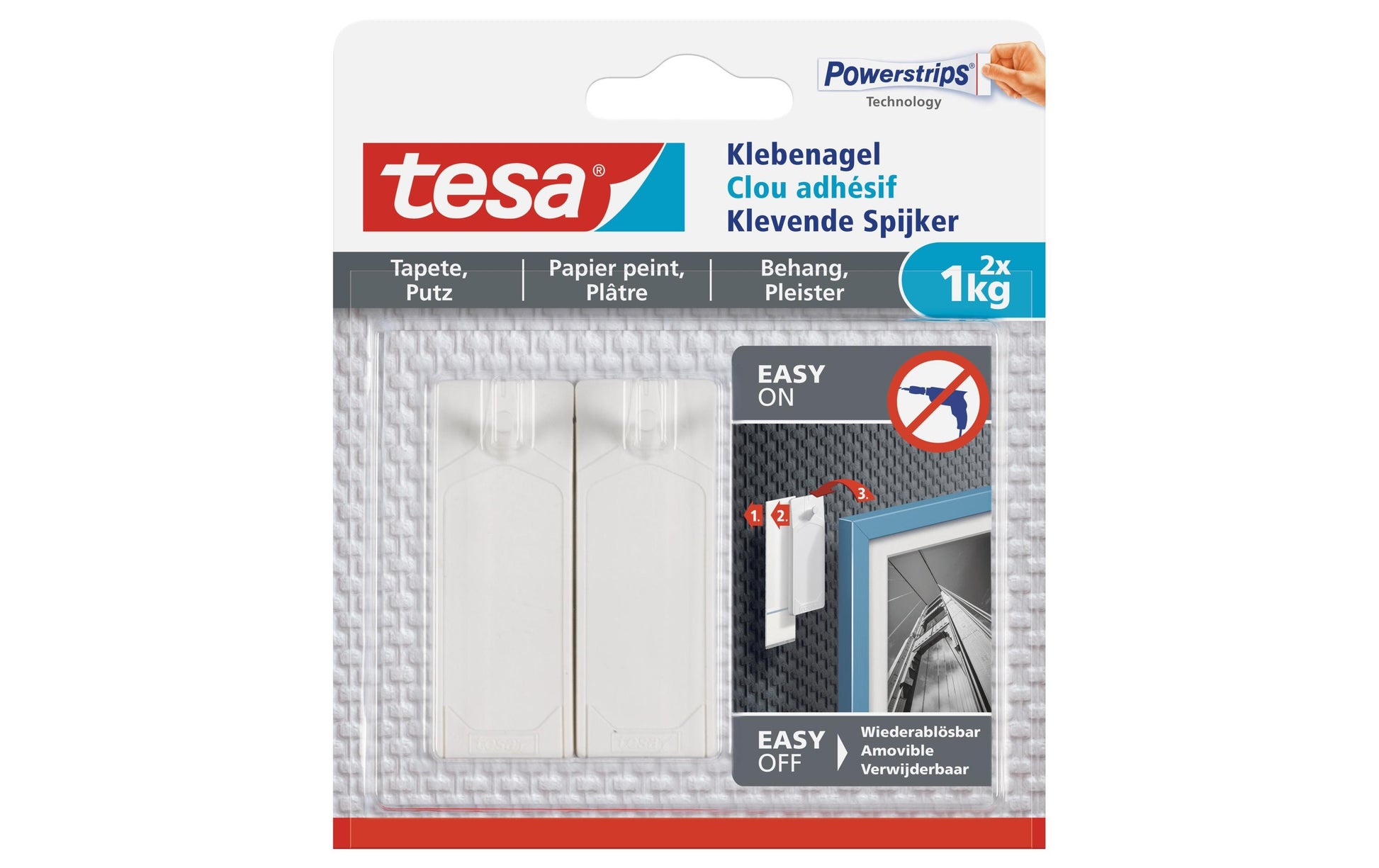 TESA Haken – mit Klebestreifen – weiss – 1 kg – 2 Stück
