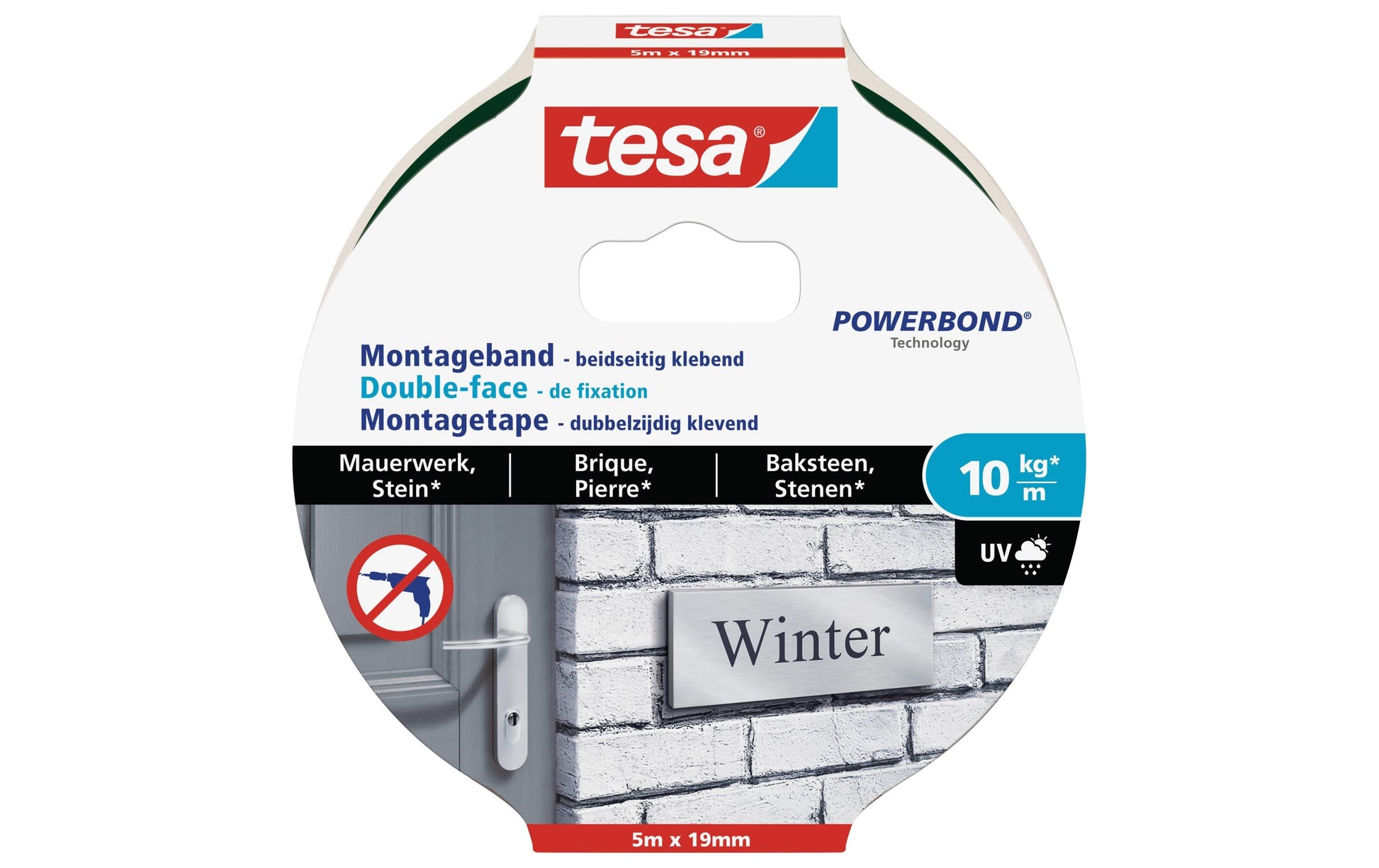 Tesa Montageband, für Innen, für Stein/Wand – 19 mm × 5 m, schwarz, bis 6 kg