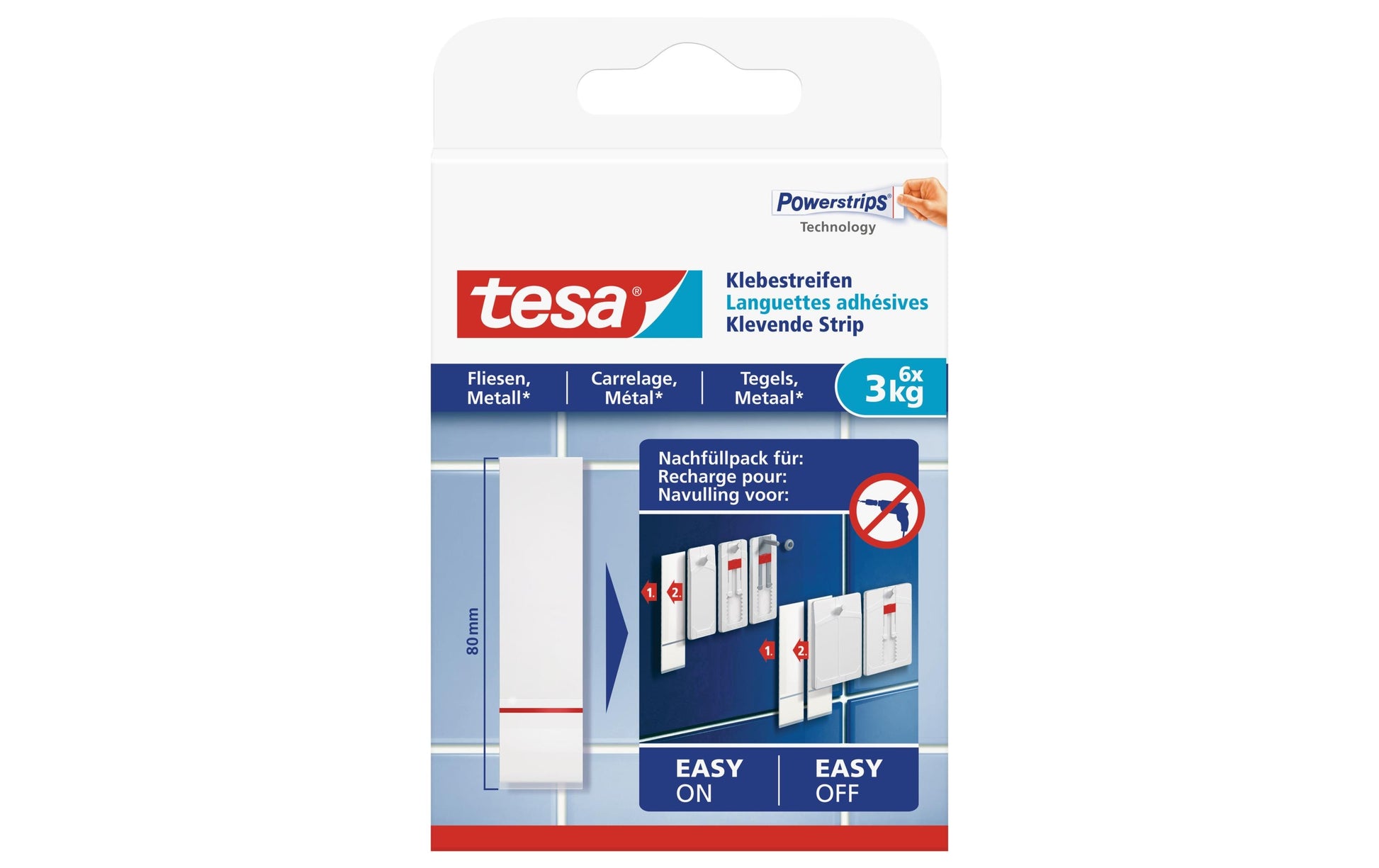 Tesa Montageband, für den Innenbereich, für glatte Oberflächen – 81 mm × 0,13 m, Weiss, bis 3 kg