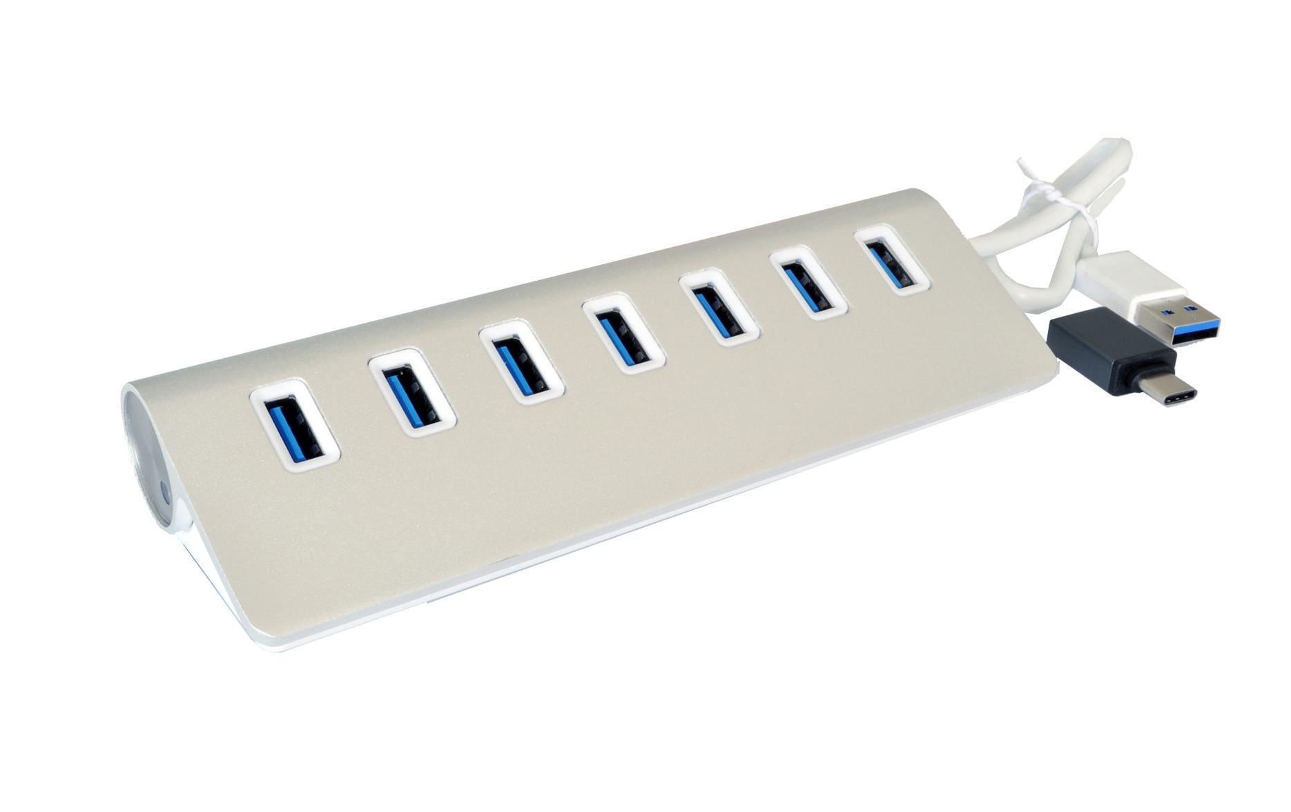 EXSYS EX-1137 USB-Hub – USB-C, 7× USB-A, für Windows/Mac