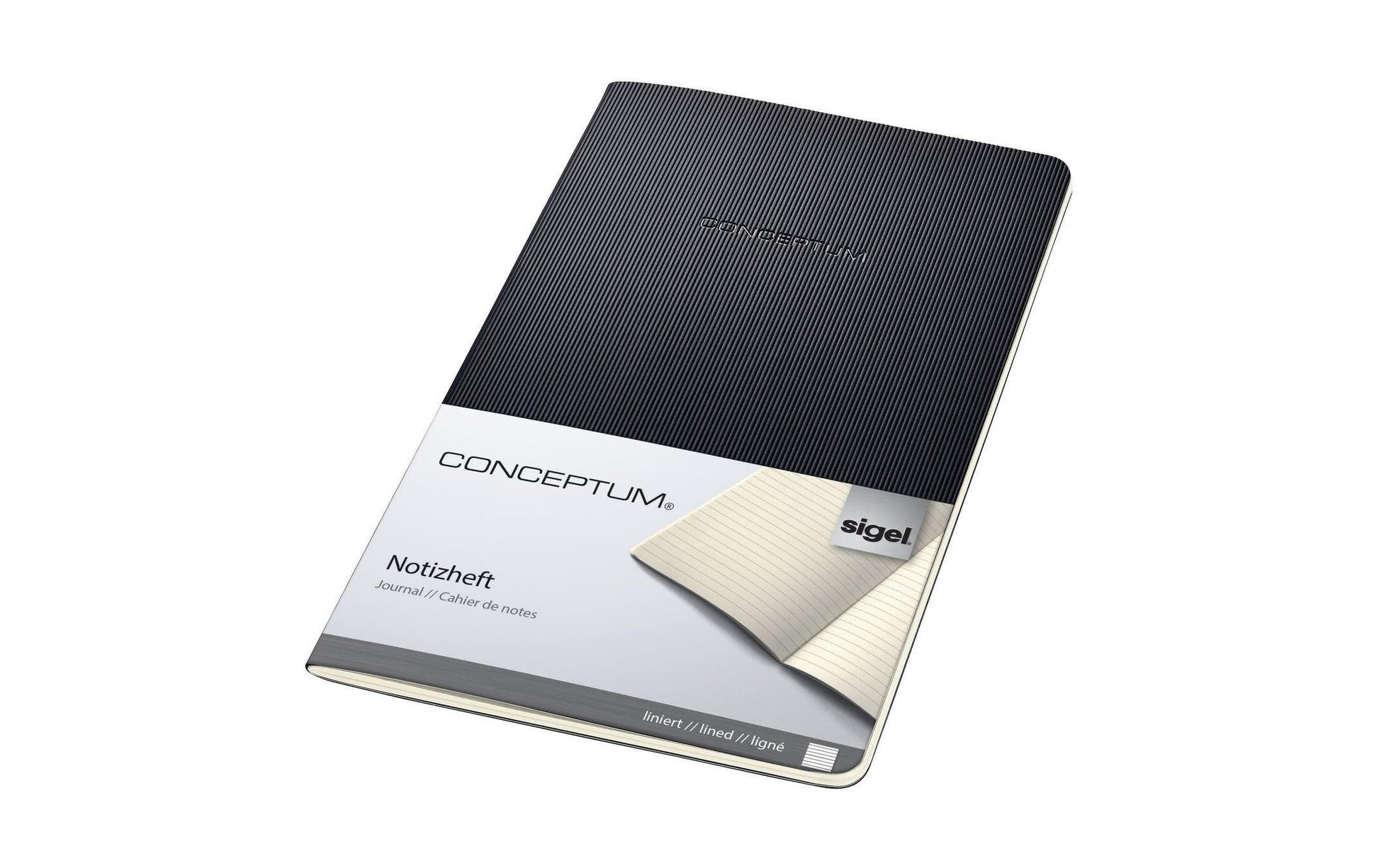 Sigel Notizheft Conceptum, 135 × 210 mm, liniert, Fadenheftung, Softcover, 64 Seiten, 80 g/m² – schwarz