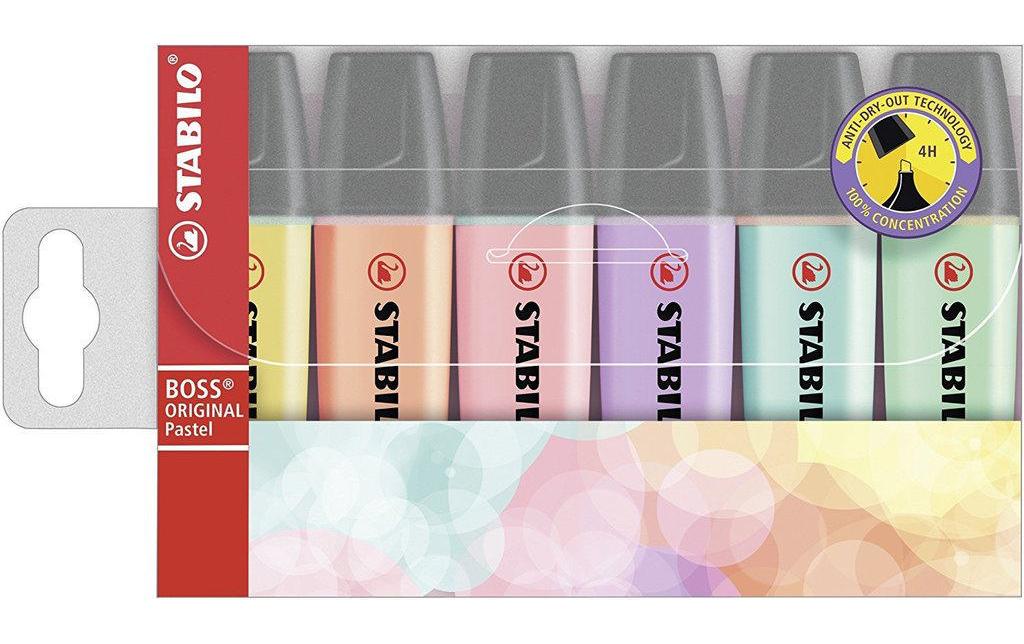 STABILO BOSS Original Textmarker Set 6 Farben Pastell – Keilspitze, 2–5 mm