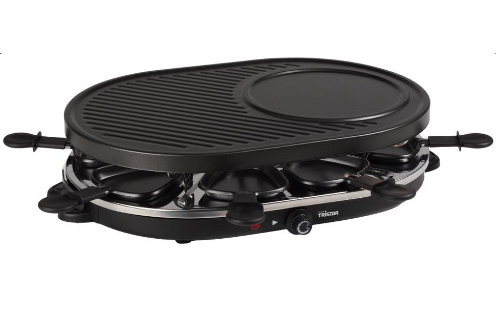 Tristar Raclette RA-2996 – 8 Personen, Edelstahl-Grillplatte, Antihaftbeschichtet, 1200 W – schwarz