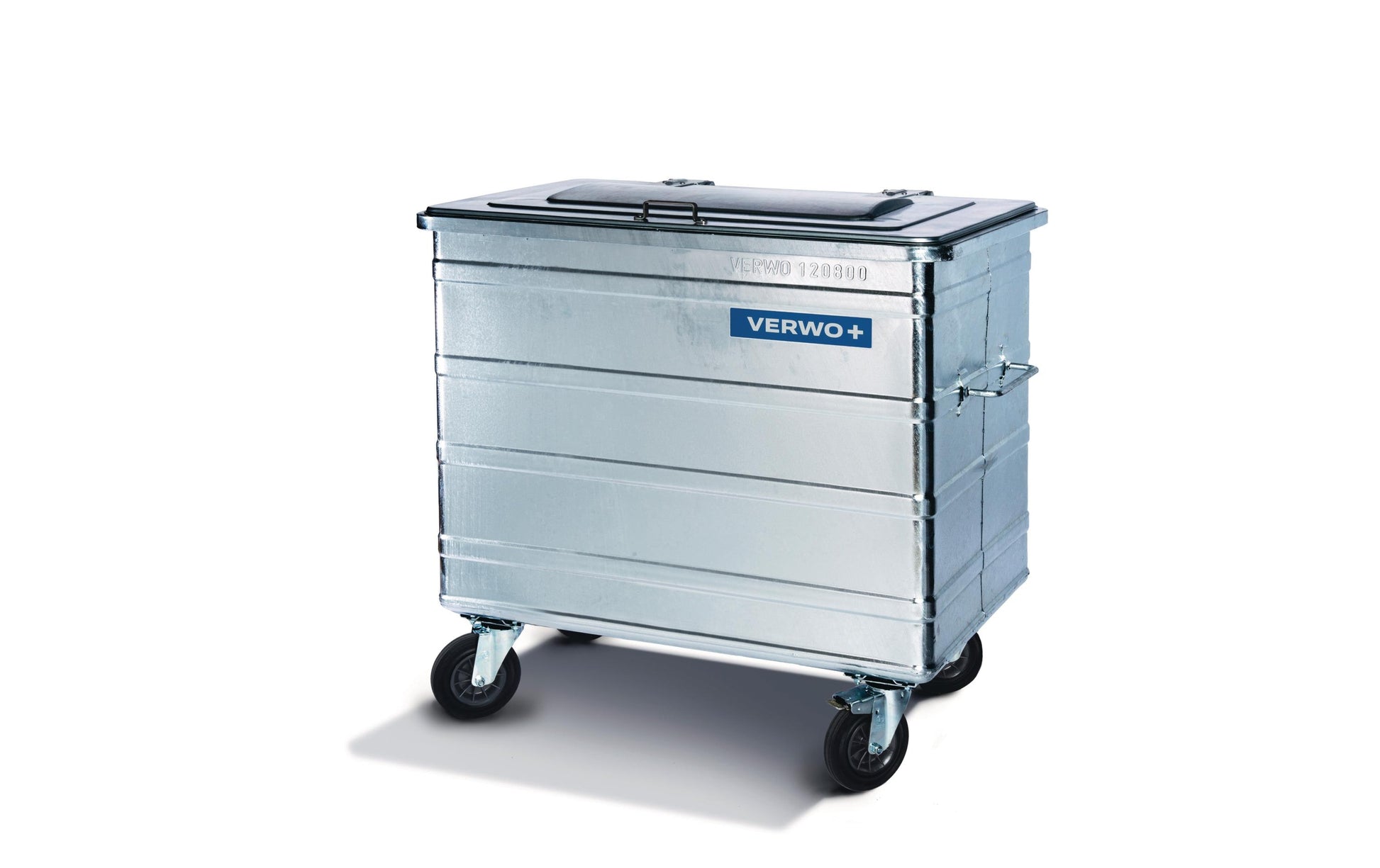 Verwo Abfallcontainer – 800 l – Stahl, silber – B × H × T 1300 × 1250 × 850 mm – feuerverzinkt