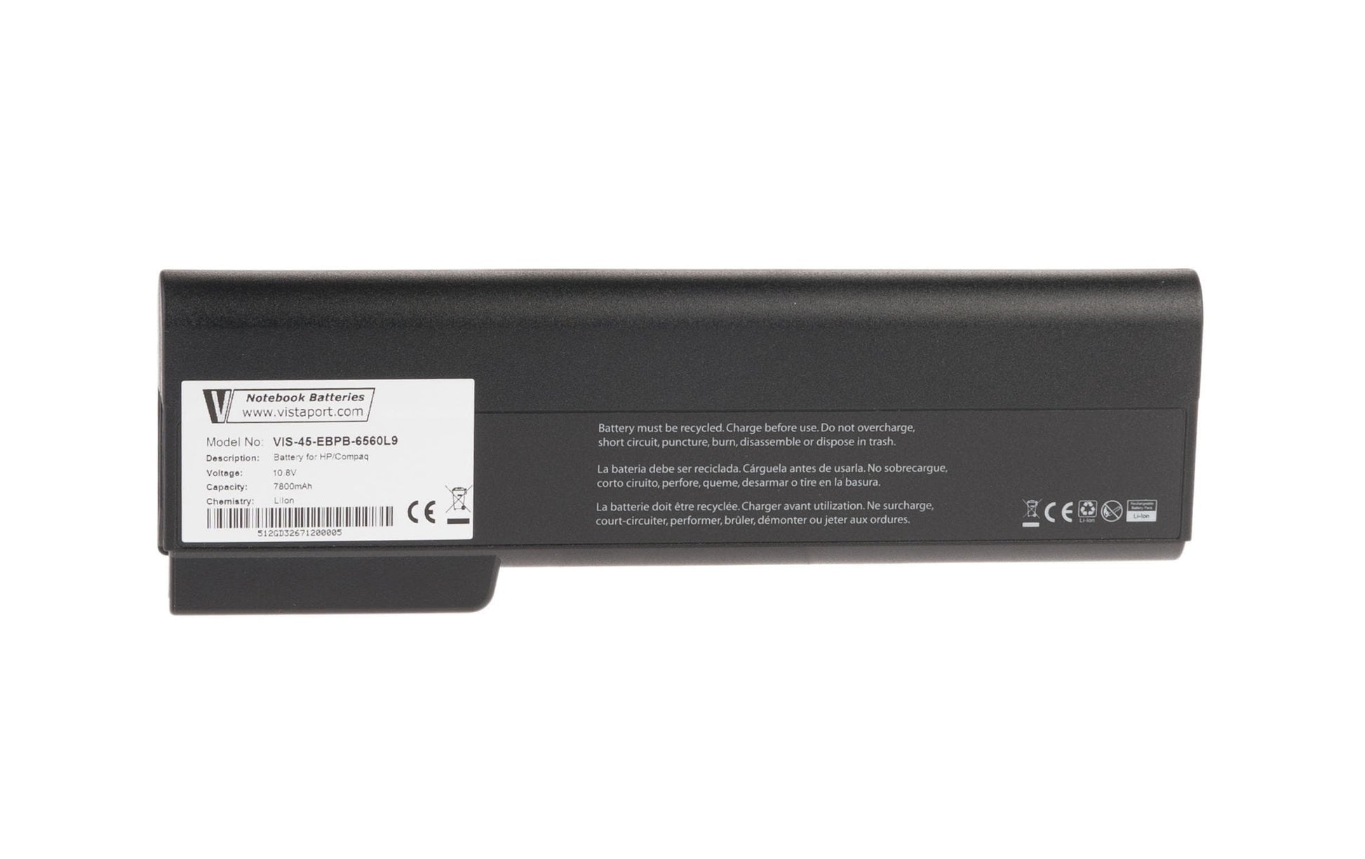 Vistaport Notebook-Akku – für HP EliteBook 8460P, 8470P, 8570P – 84 Wh, 10,8 V (9 Zellen) – Schwarz