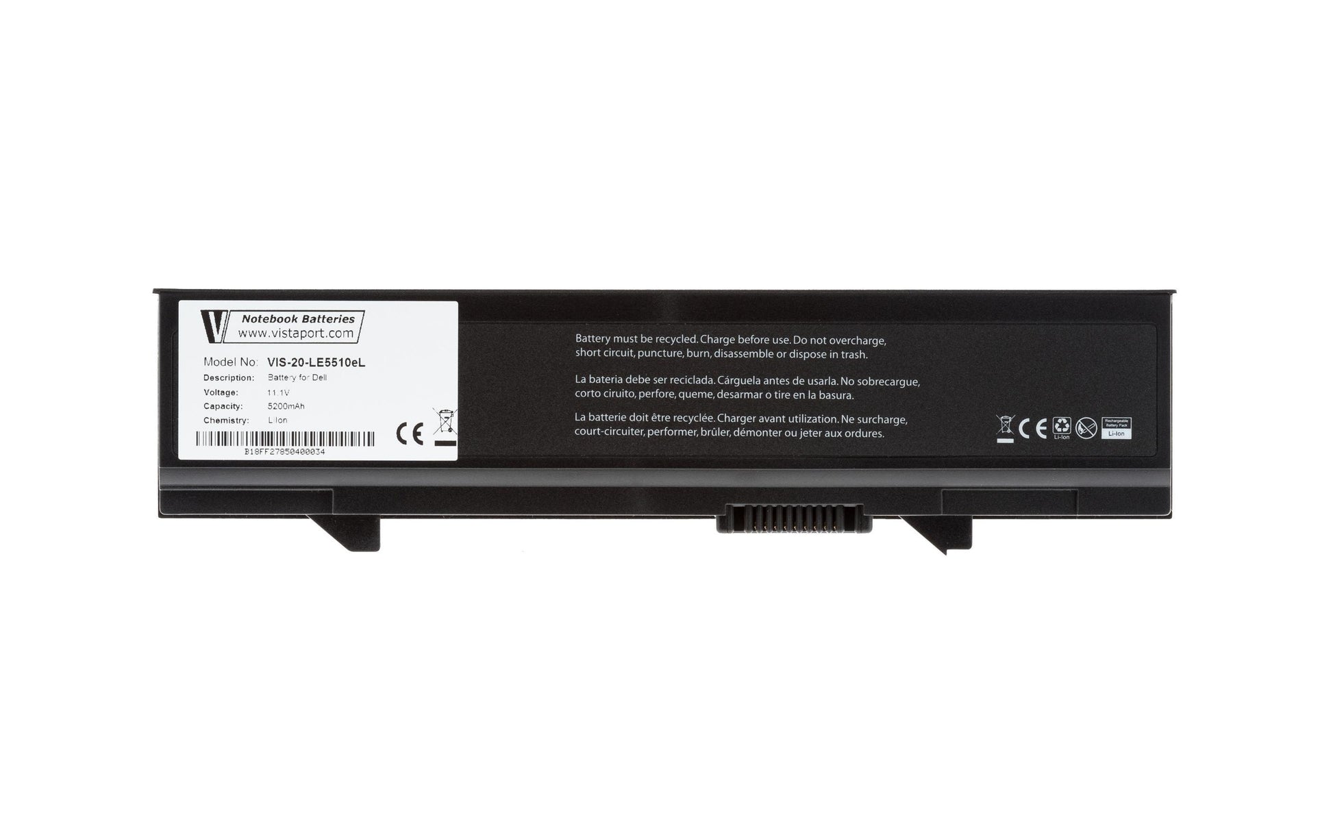 Vistaport Notebook-Akku – für Dell Latitude E5400–E5510 – 62 Wh, 11,1 V – Schwarz