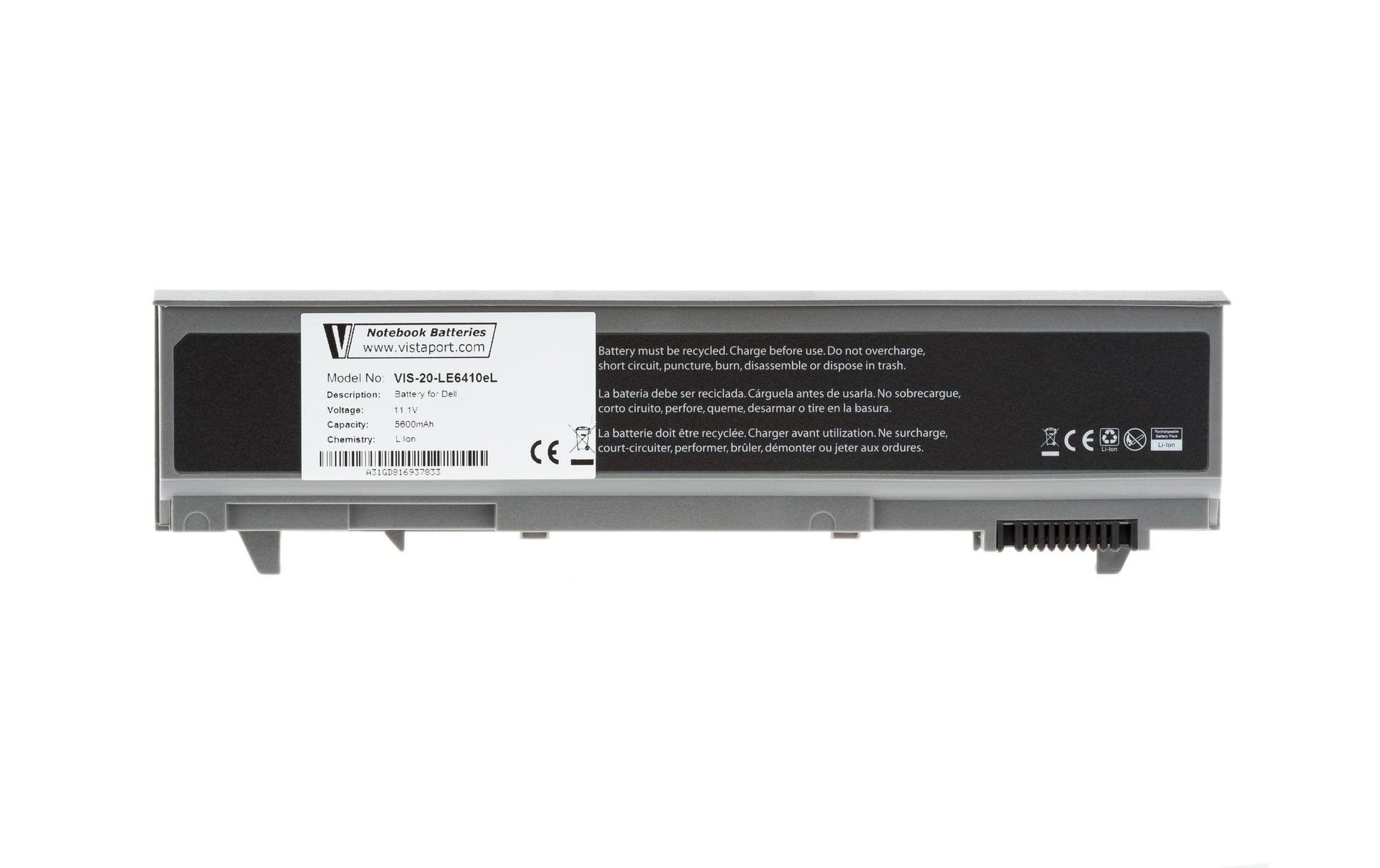 Vistaport Notebook-Akku – für Dell Latitude E6410/E6510, Precision M4500 – 62 Wh, 11,1 V, 6 Zellen – Schwarz