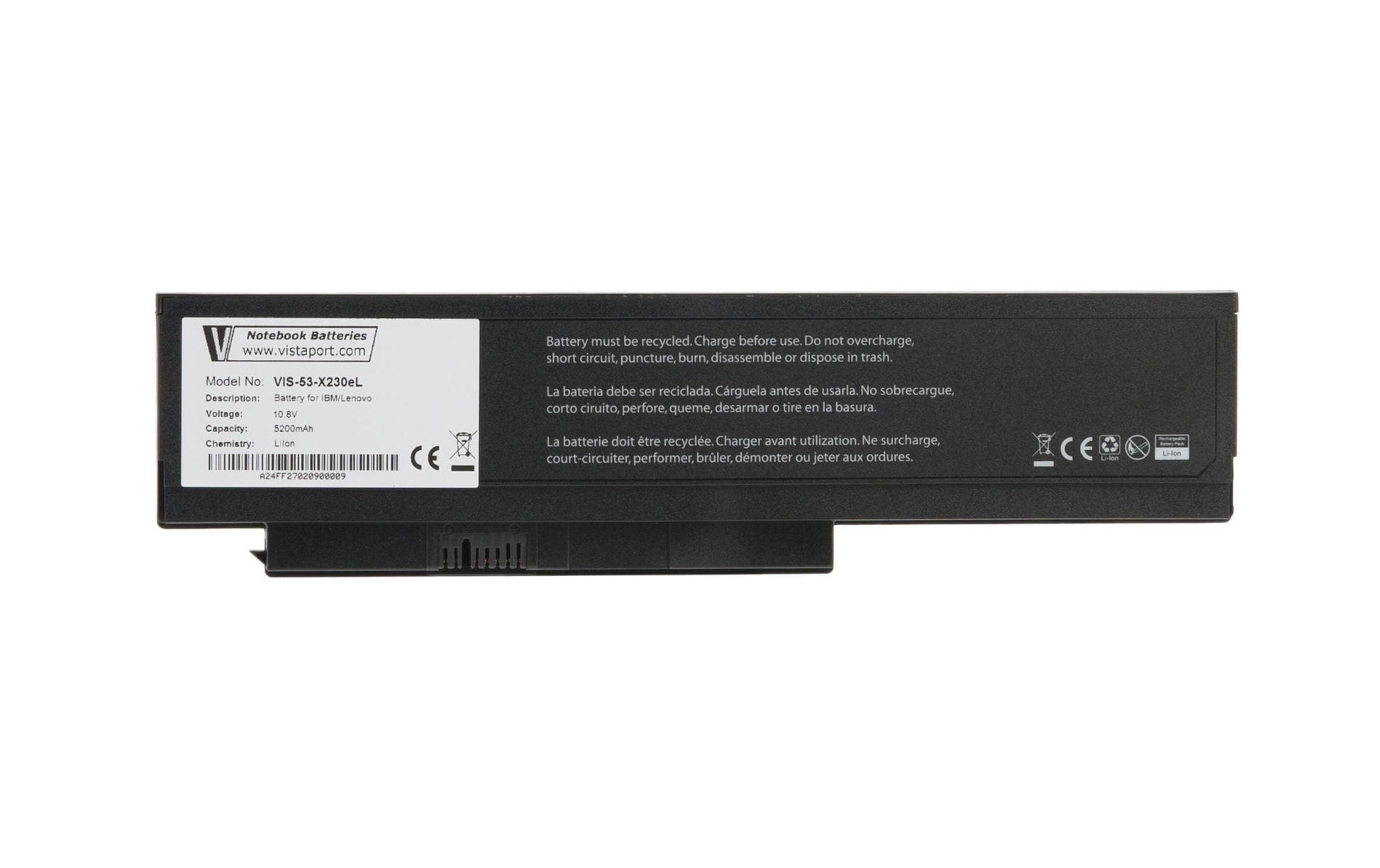 Vistaport Notebook-Akku – für Lenovo ThinkPad X230 – 56 Wh, 10,8 V (6 Zellen) – Schwarz