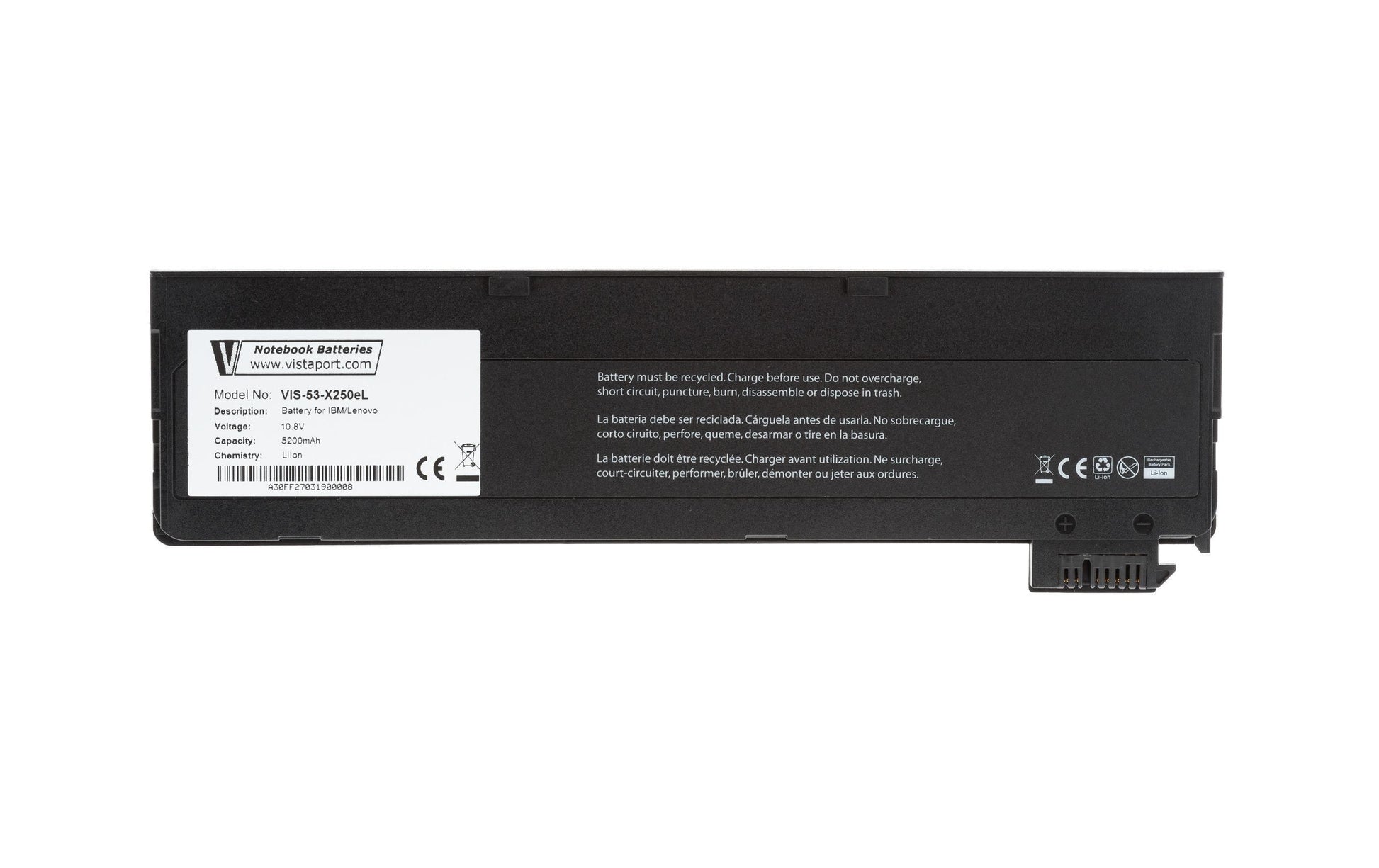 Vistaport Notebook-Akku – für Lenovo ThinkPad (L/X/T/P/W-Serien) – 56 Wh, 10,8 V (6 Zellen) – Schwarz