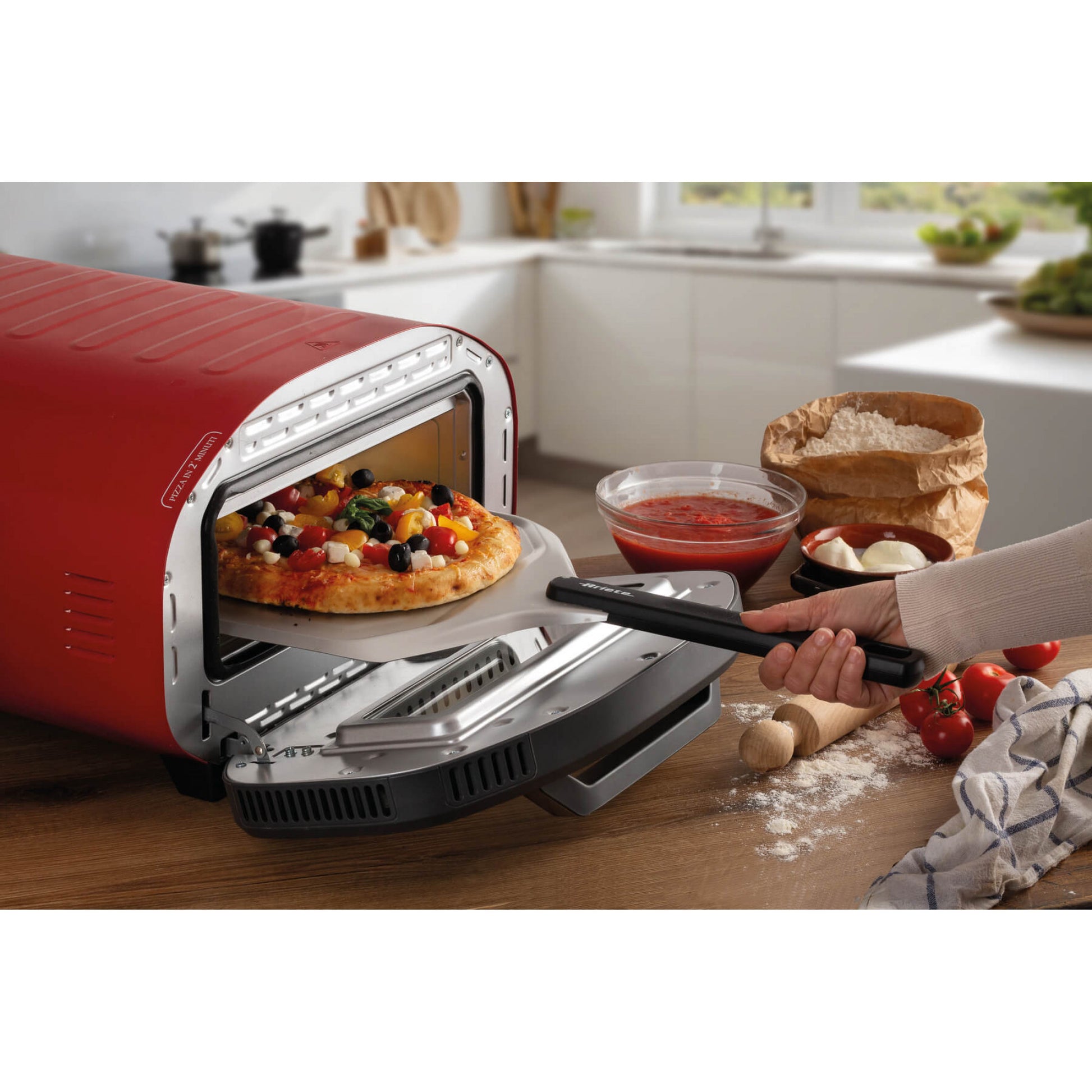 Ariete Pizzaofen ARI-3901 – 1 Pizza, 32 × 32 cm, 2200 W – rot/silber