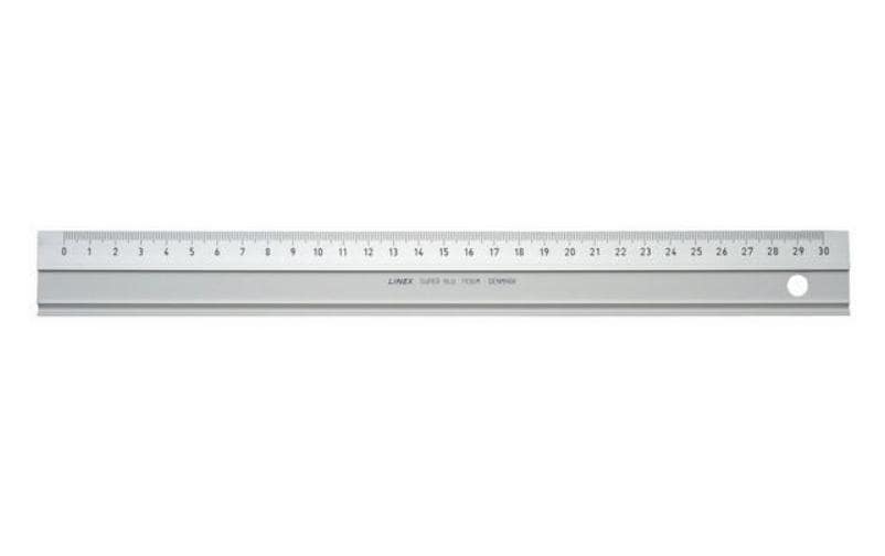 Linex Wandtafel-Lineal 30 cm – Aluminium, silber, mit Stahl-Schneidekante, Tuschekante, rutschfest