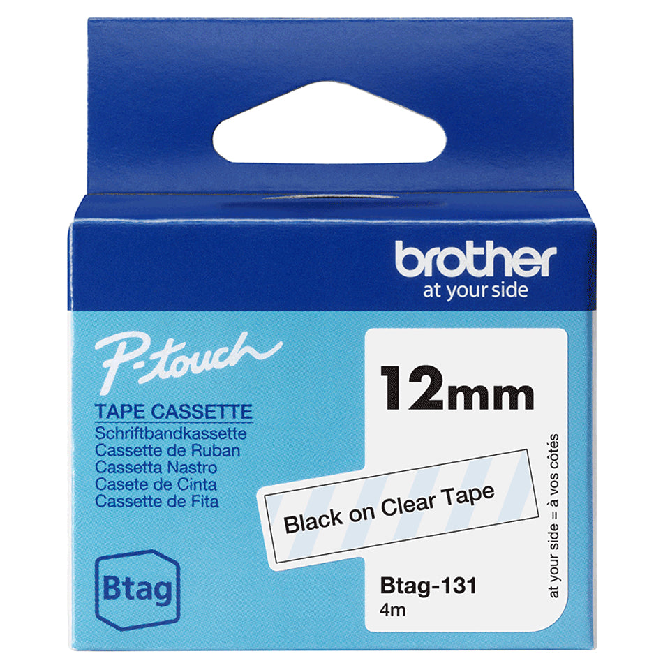 Brother Schriftband – 12 mm × 4 m, transparent, schwarz
