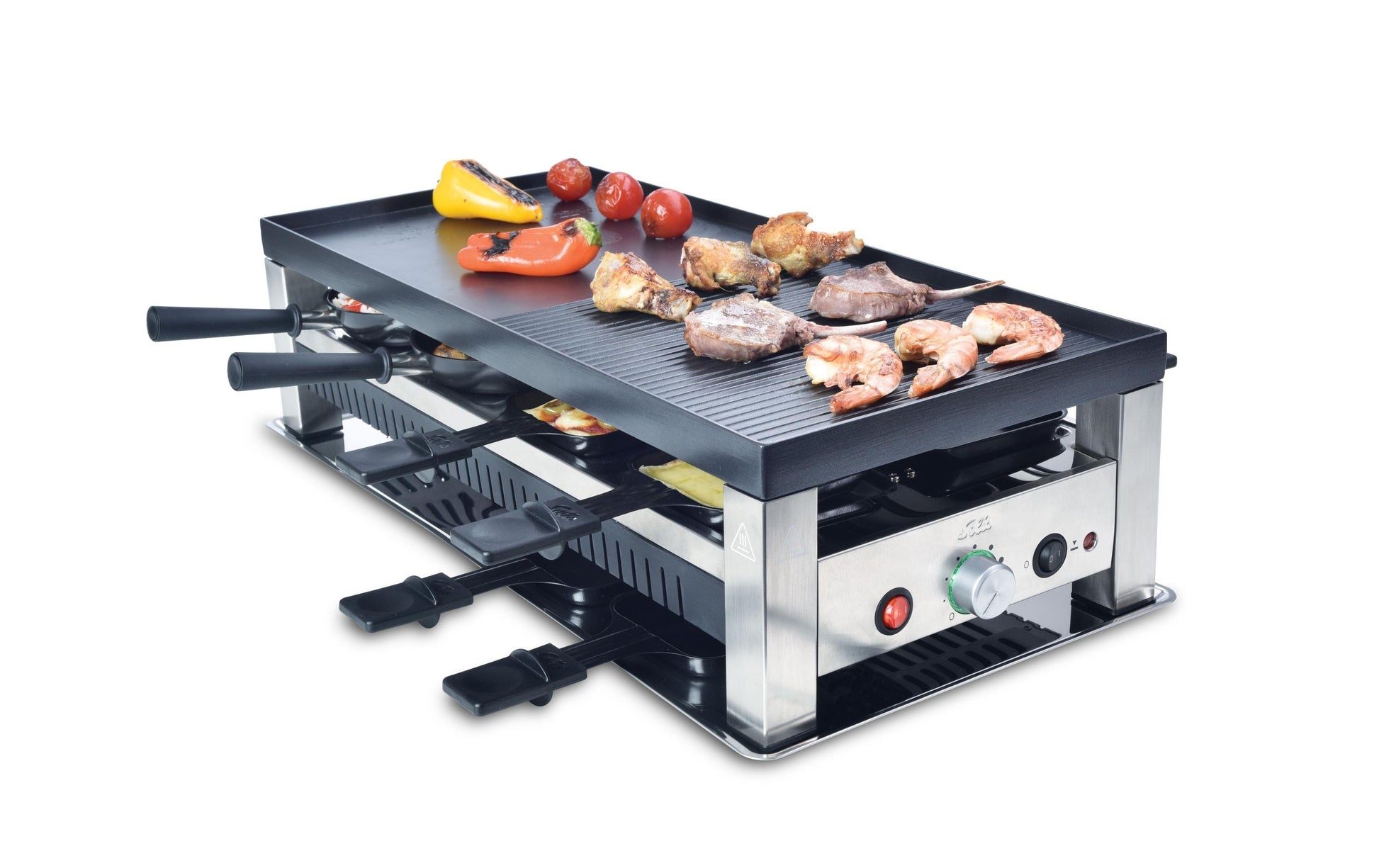 Solis Raclettegrill Typ 791 – 8 Personen, 1400 W, Pizza-Funktion & zuschaltbare Unterhitze – schwarz/edelstahl