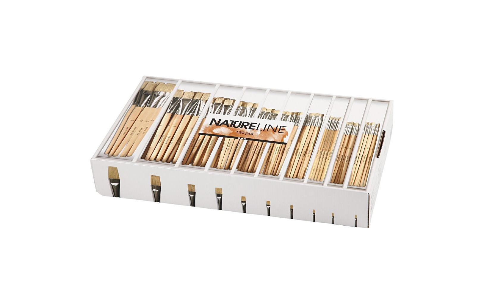 Creativ Company Pinsel-Set – Flachpinsel, Schweineborsten, Grösse sortiert, 120er-Set