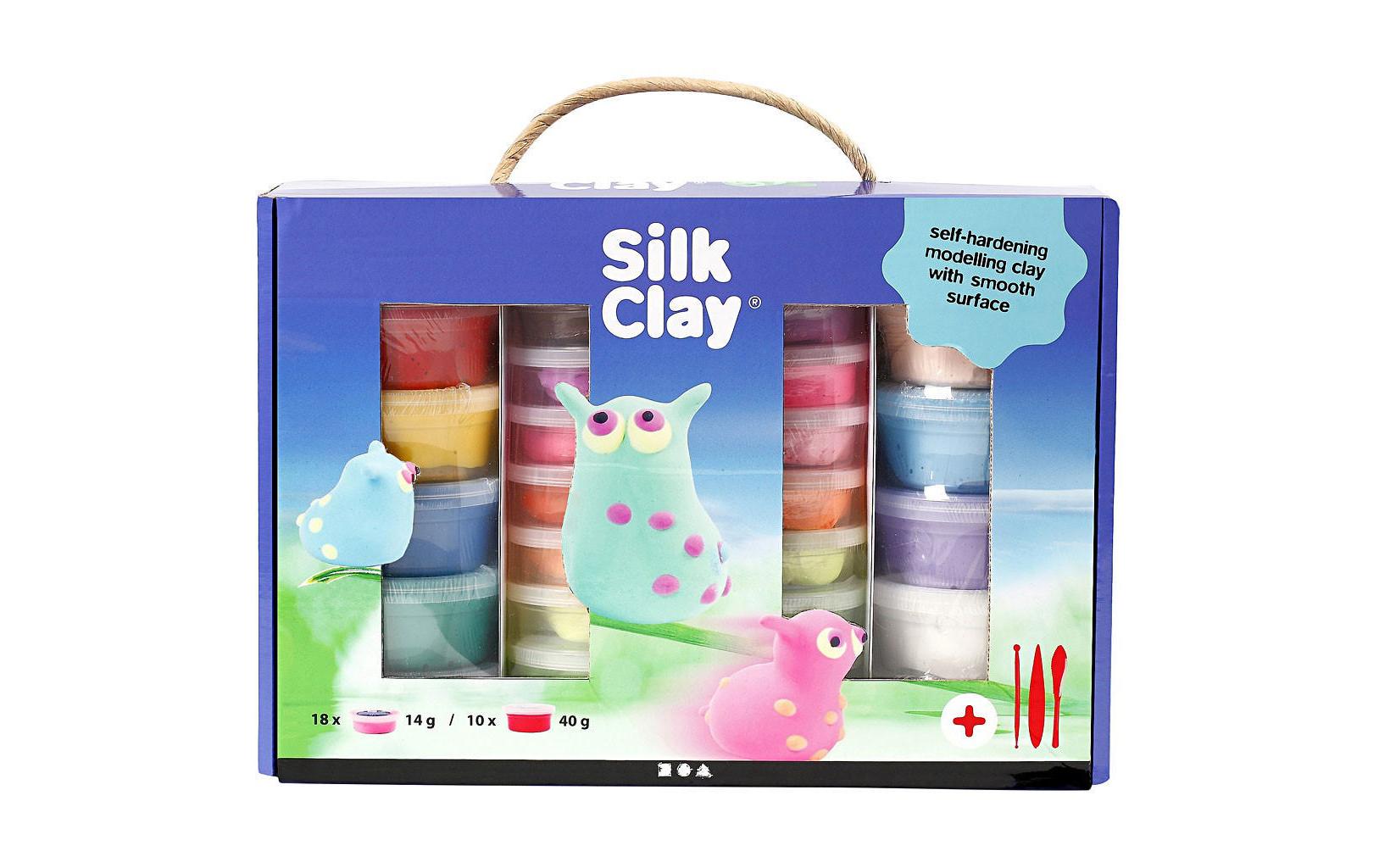Creativ Company Silk Clay – Modelliermasse-Set – 10 × 40 g, 18 × 14 g, 3 sortiert – lufthärtend