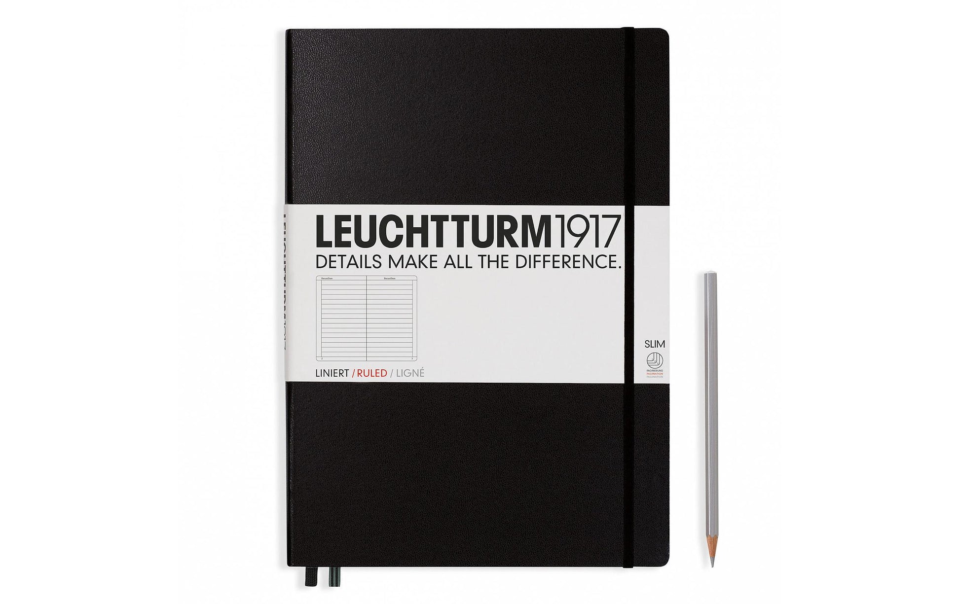 Leuchtturm Notizbuch – A4 – 121 Seiten – 100 g/m² – Hardcover, Einstecktasche, Lesezeichen, Schwarz