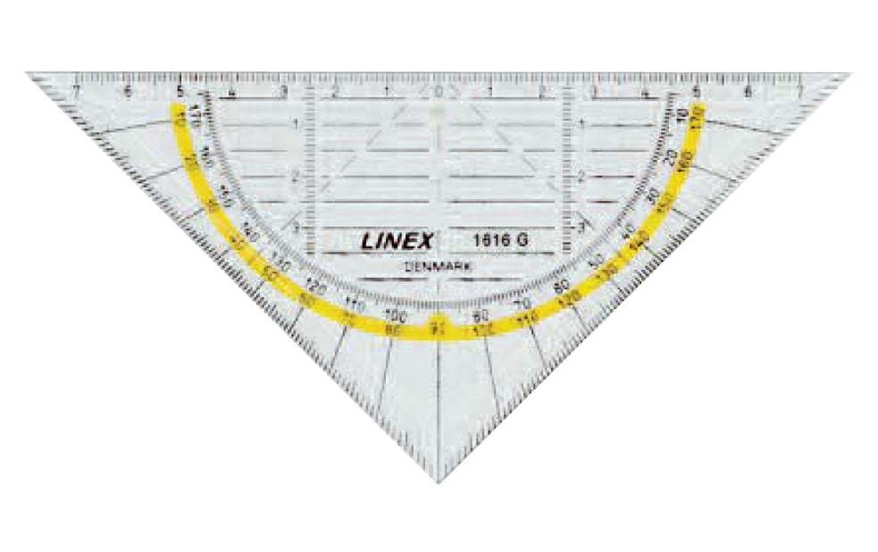 Linex Wandtafel-Geodreieck 45° – Hypotenuse 16 cm, Kunststoff, transparent, Skalenfarbe schwarz