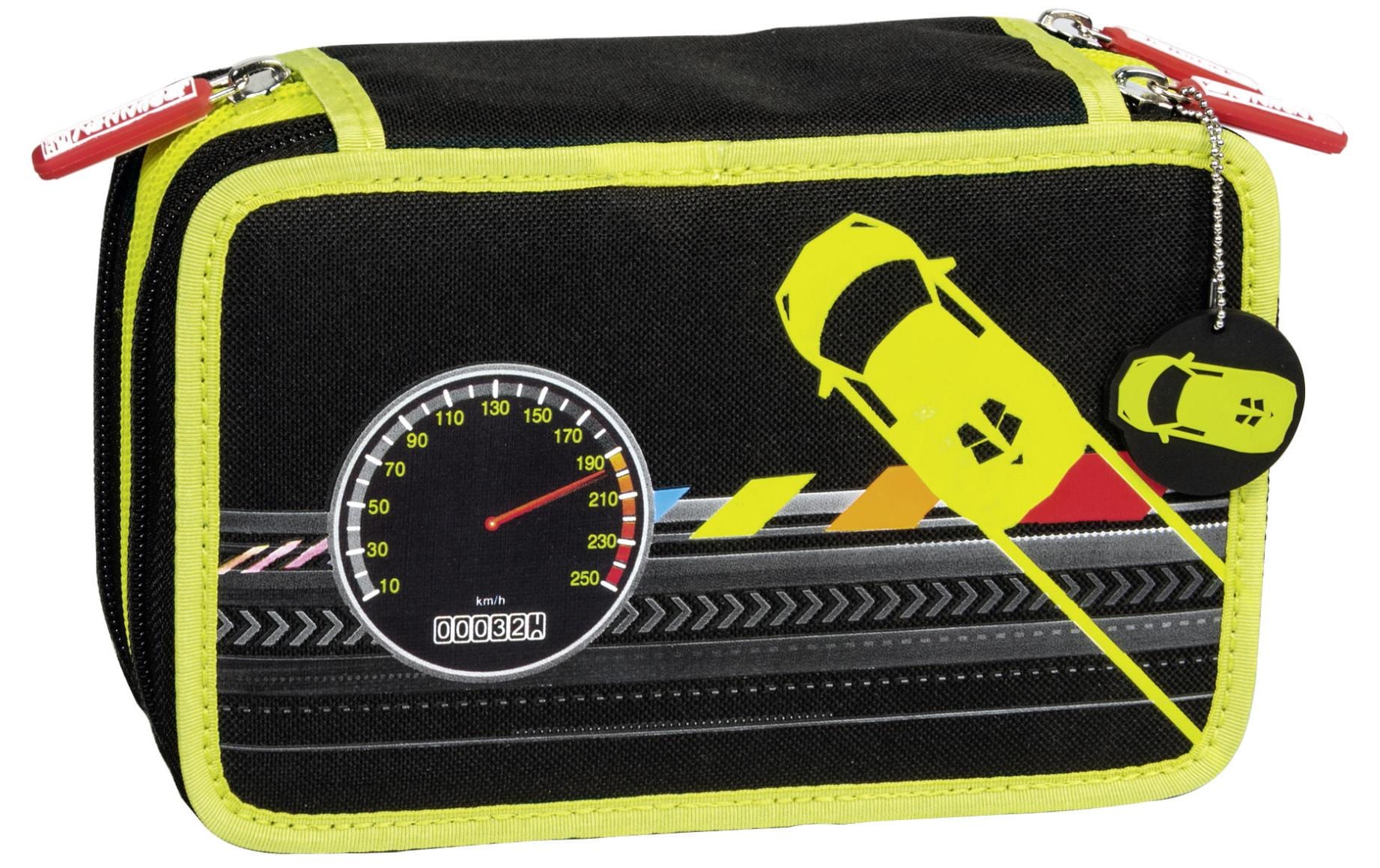 Brunnen Speed Control Schüleretui 6-fach, gefüllt, 29-teilig – schwarz/limette – Kunststoff – 19,5 × 13,5 × 7 cm