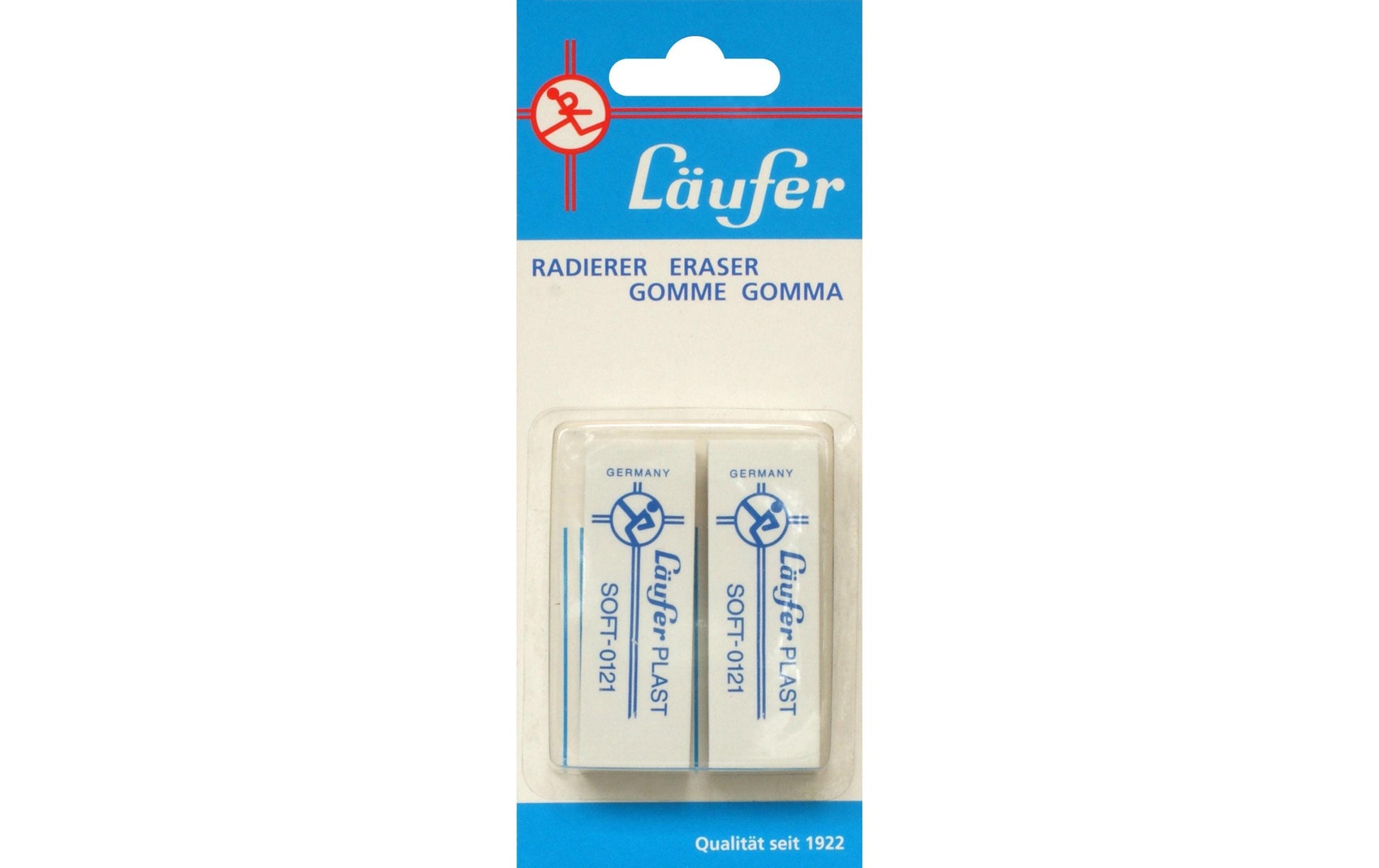 Läufer Radiergummi Plast Soft – für Bleistifte & Farbstifte, 65 × 21 × 12 mm, 2 Stk.