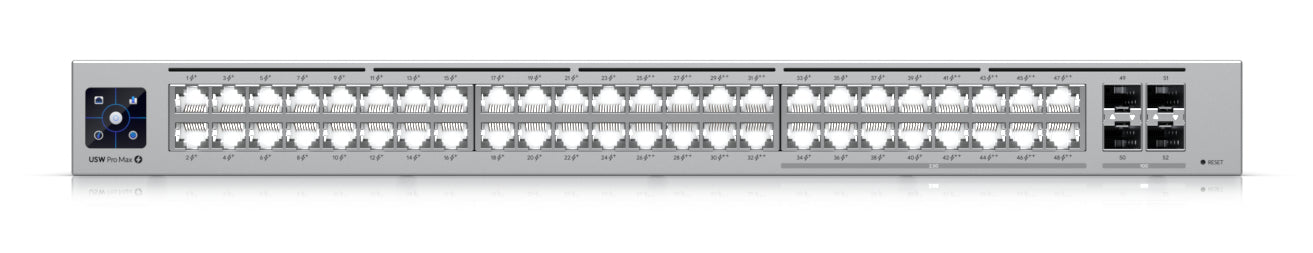 Ubiquiti UniFi Pro Max 48 – Managed Switch – 32×GbE, 16×2.5G, 4×SFP+, L3, PoE+/PoE++ 720 W, 1U, 19" Rack