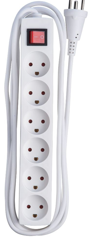 Microconnect Steckdosenleiste – 6× Typ K, 3 m, mit Schalter, mit Kinderschutz, Weiss