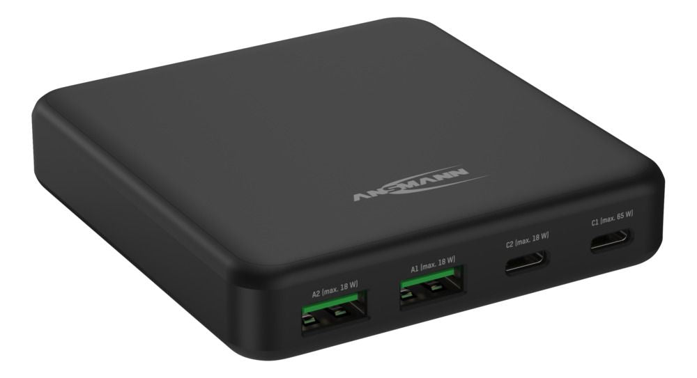 Ansmann DC465PD Netzteil – 65 W, 4× USB, PD, QC 3.0 – für Laptop, Smartphone