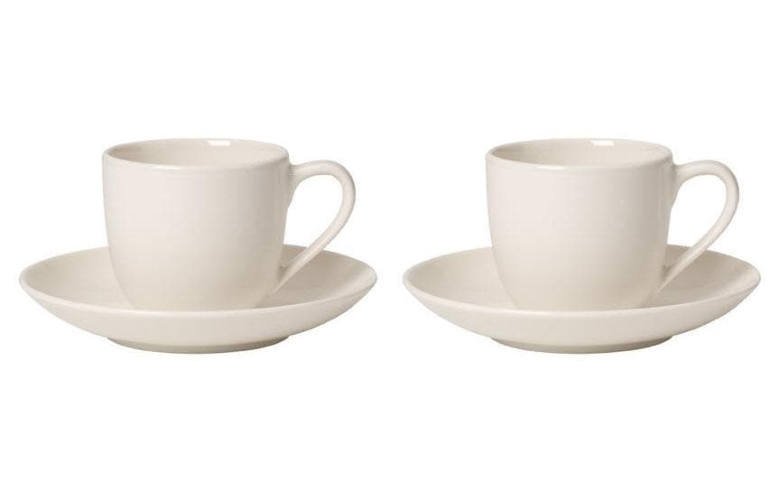 Villeroy & Boch Espressotasse For Me – 2er Set, 100 ml, Porzellan, Weiss, mit Unterteller, spülmaschinenfest