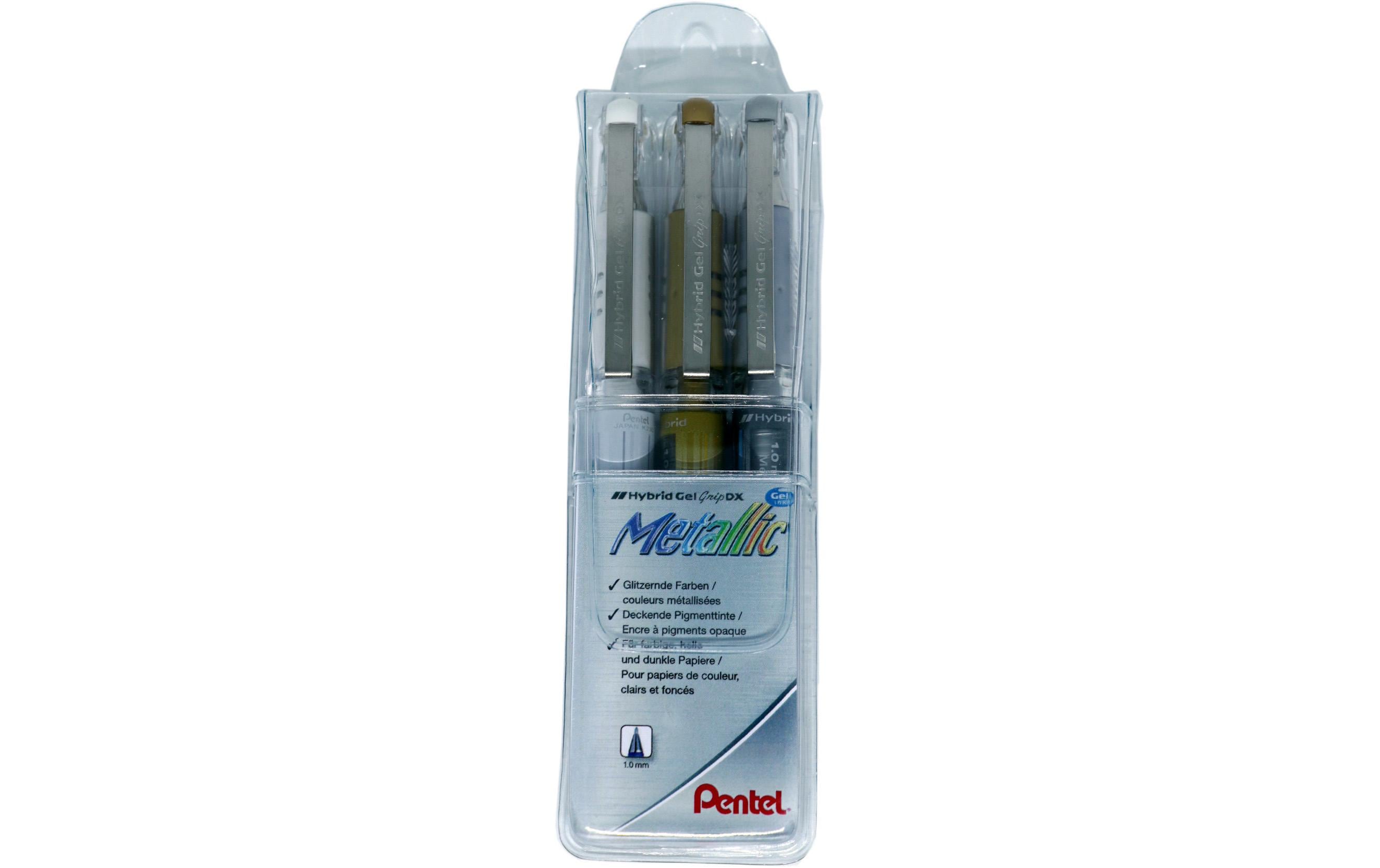 Pentel Hybrid Gel Grip K230 Gelschreiber – gold/silber/weiss, Spitze 1,0 mm, dokumentenecht, wasserfest